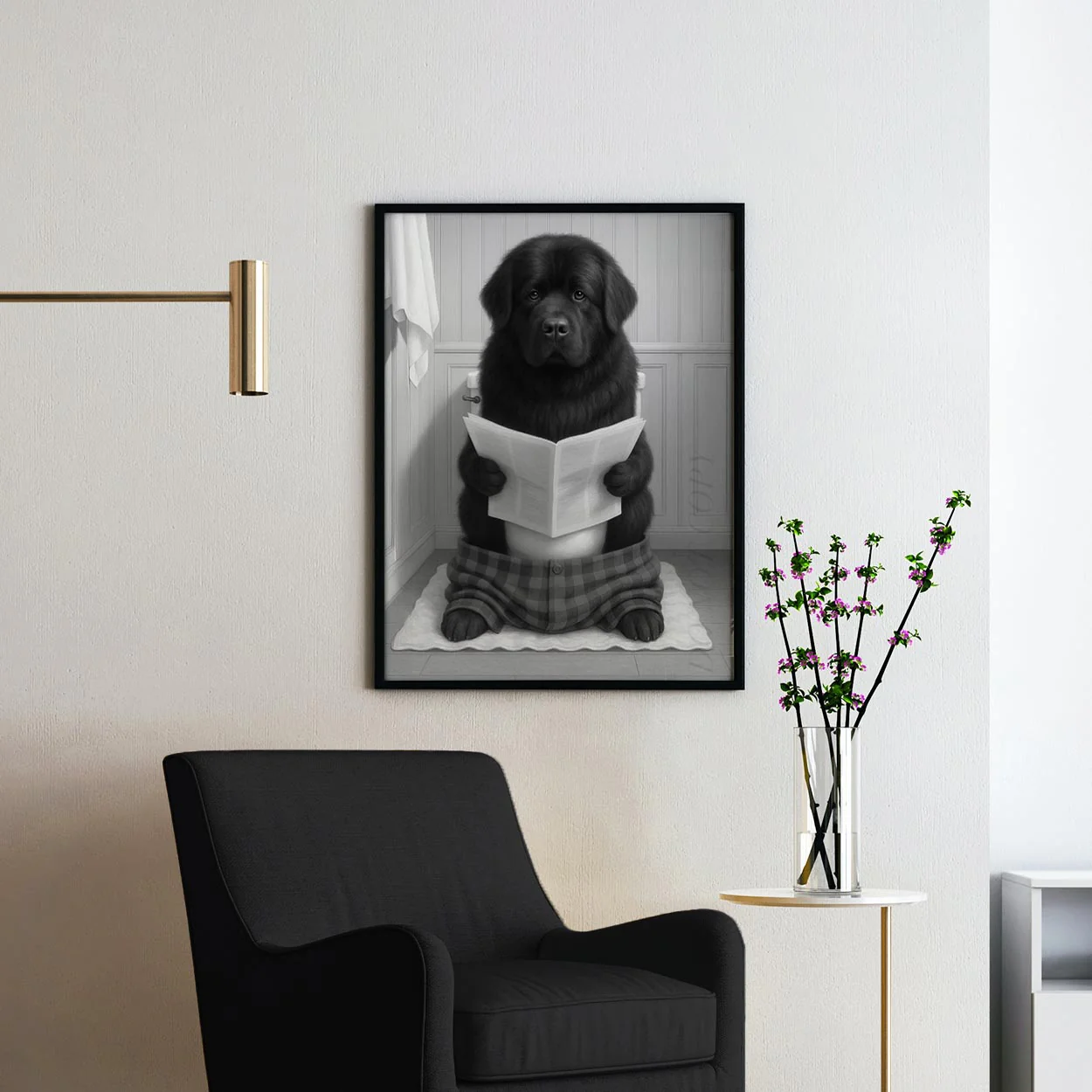 Newfoundland Dog Reading The Newspaper On The Toilet - Image 2