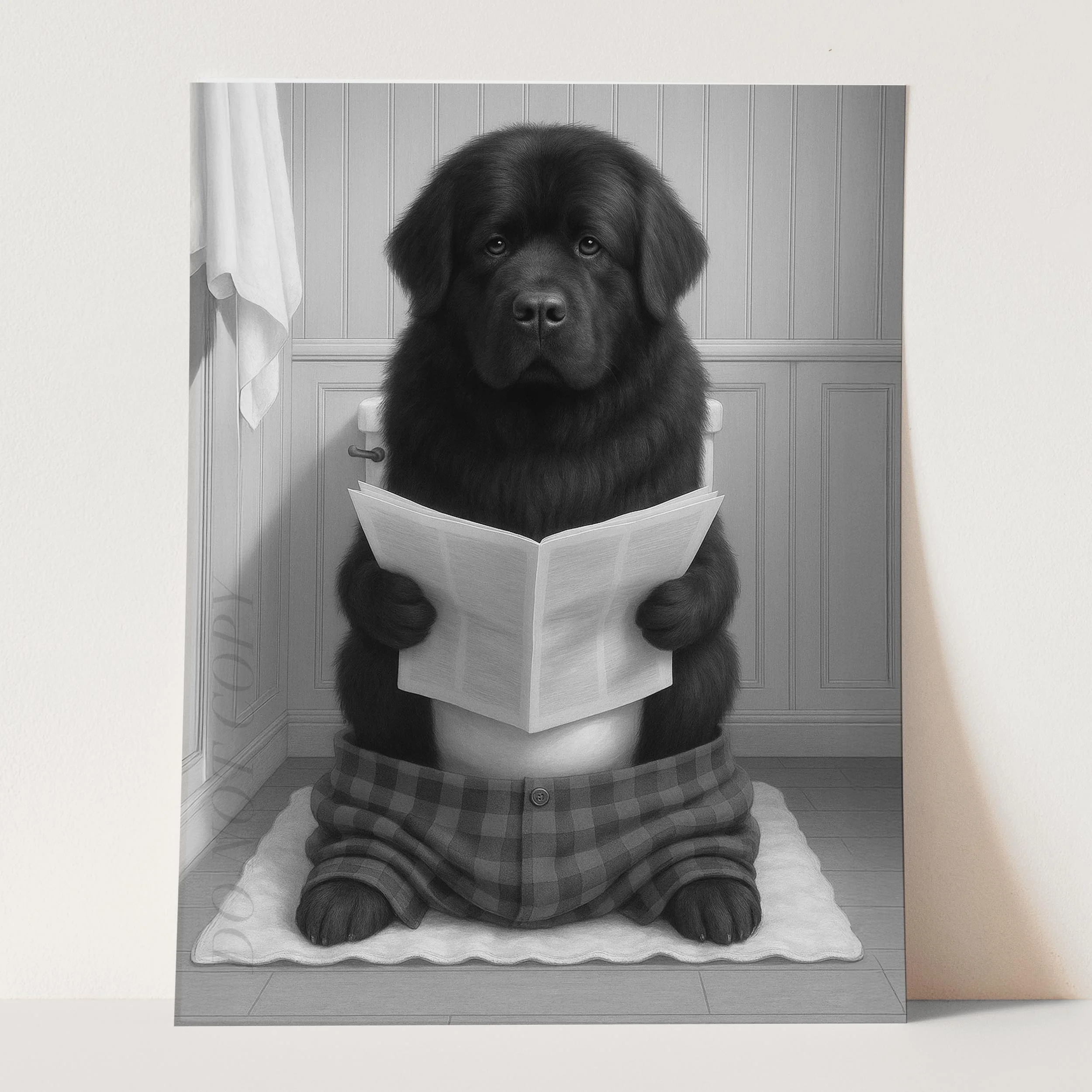 Newfoundland Dog Reading The Newspaper On The Toilet - Image 3