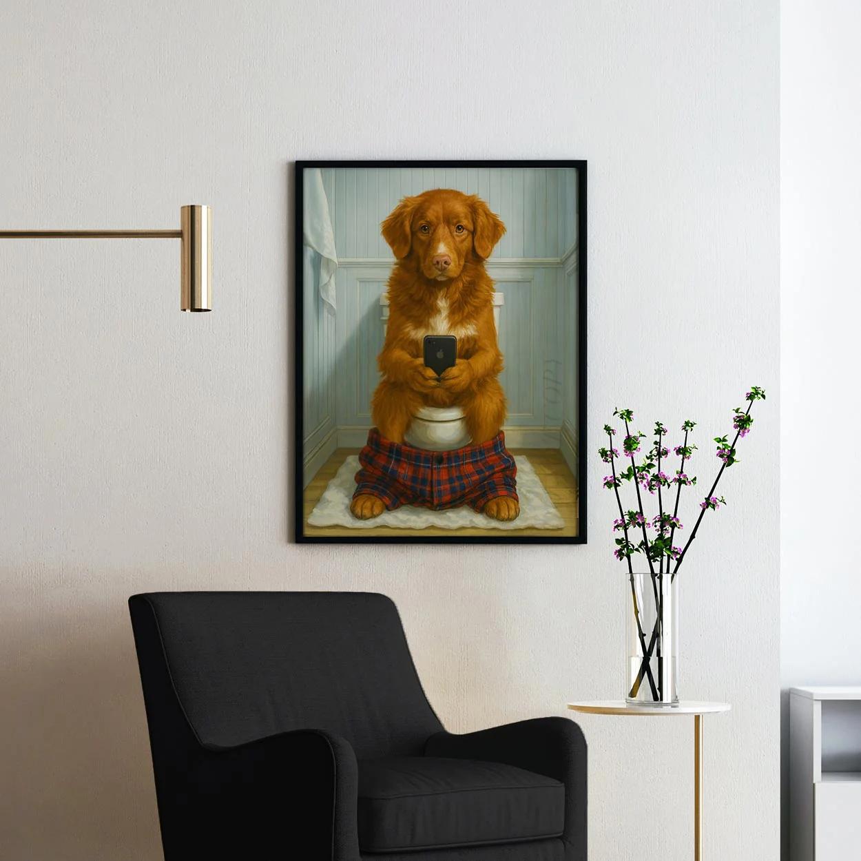 Nova Scotia Duck Tolling Retriever Dog On The Phone On The Toilet - Image 2