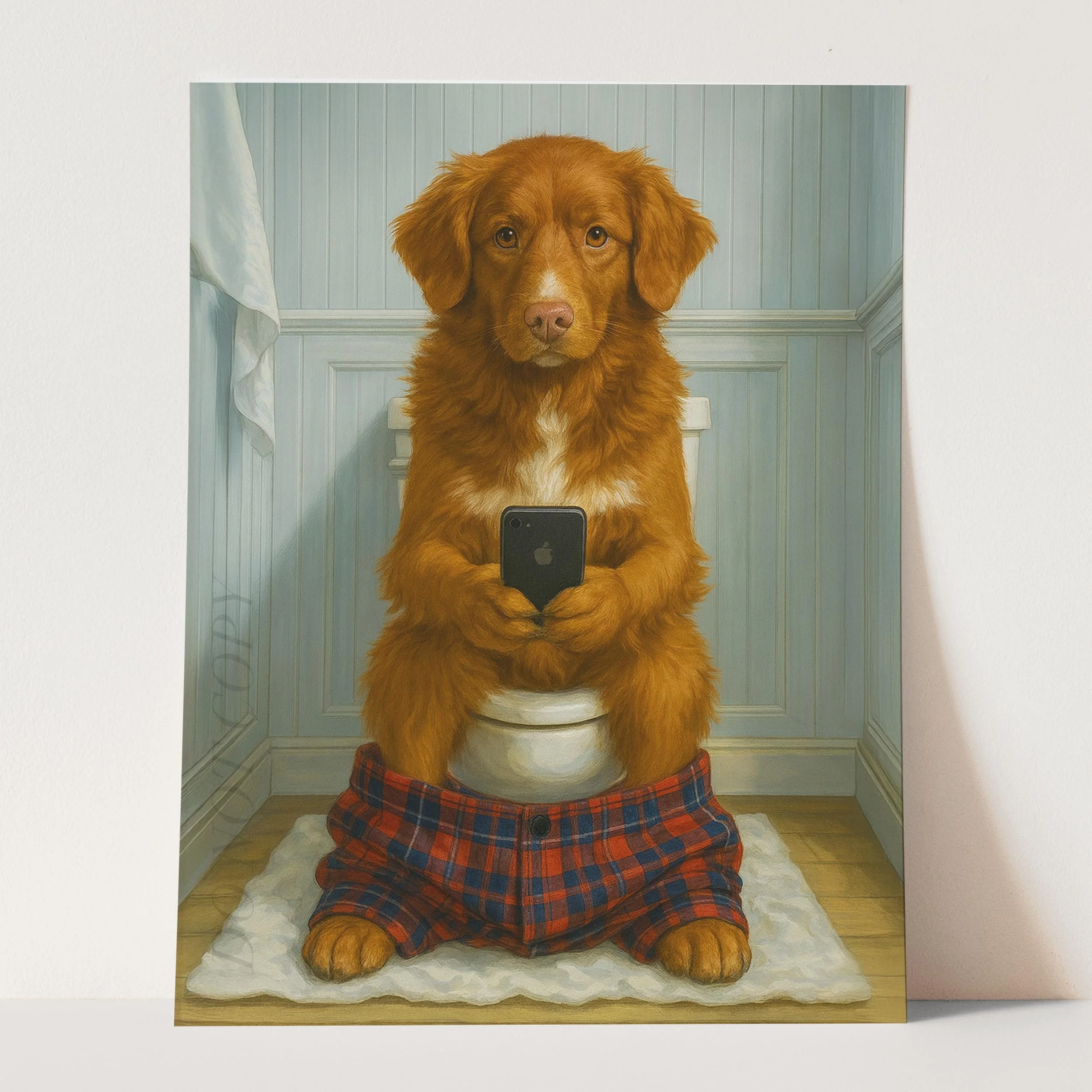 Nova Scotia Duck Tolling Retriever Dog On The Phone On The Toilet - Image 3