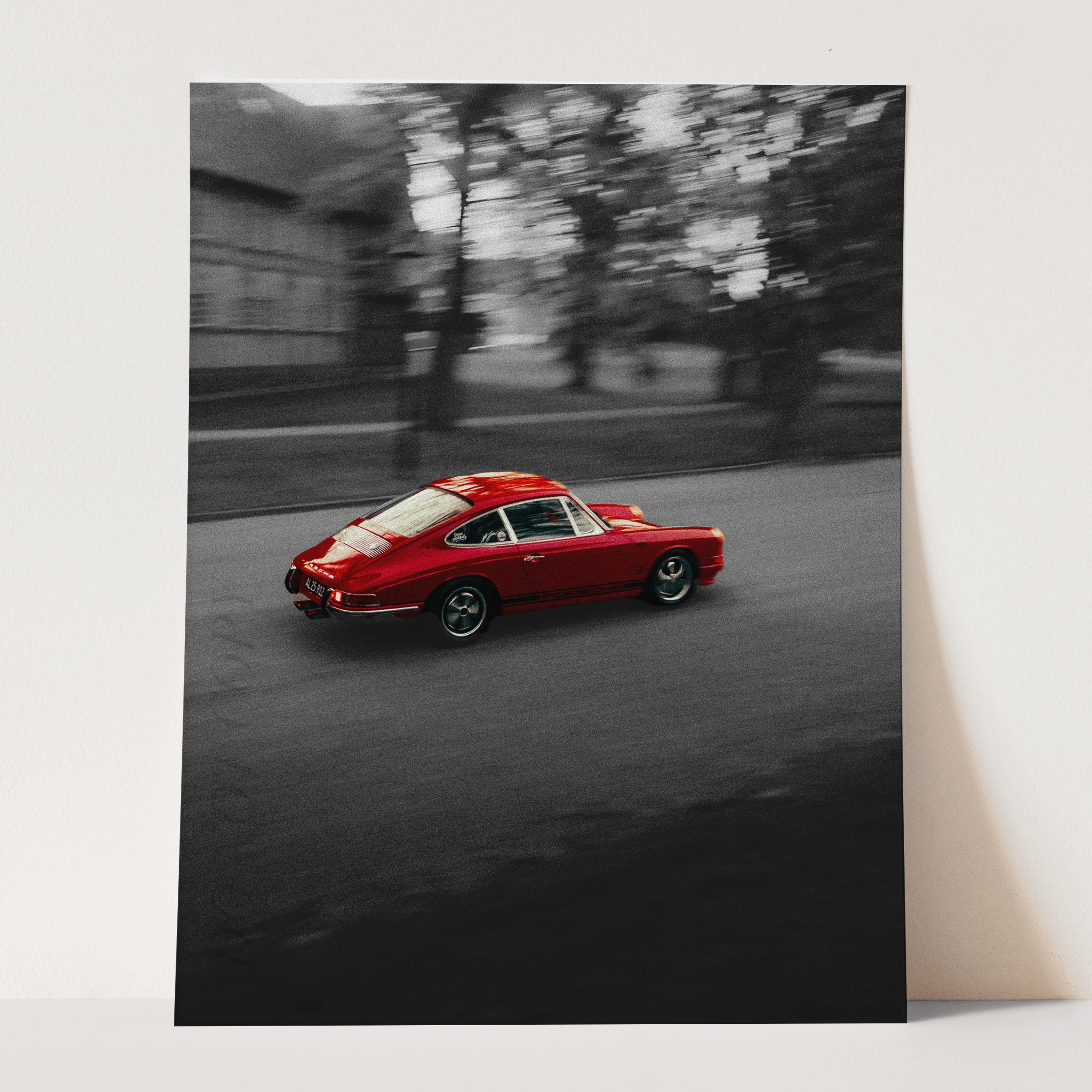 Old Red Porsche 911 on Black & White - Image 3