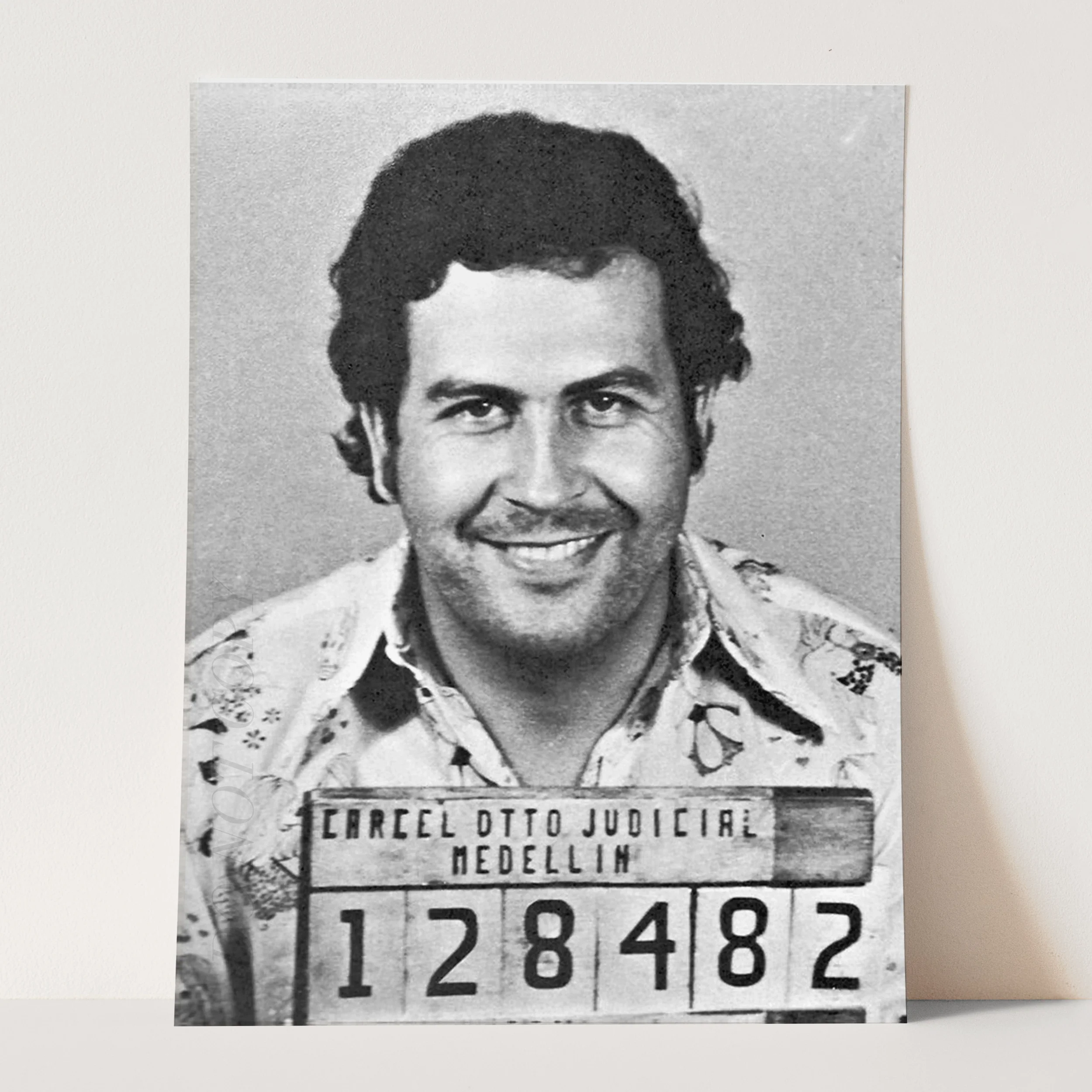 Pablo Escobar Prison Mug Shot Black & White - Image 3