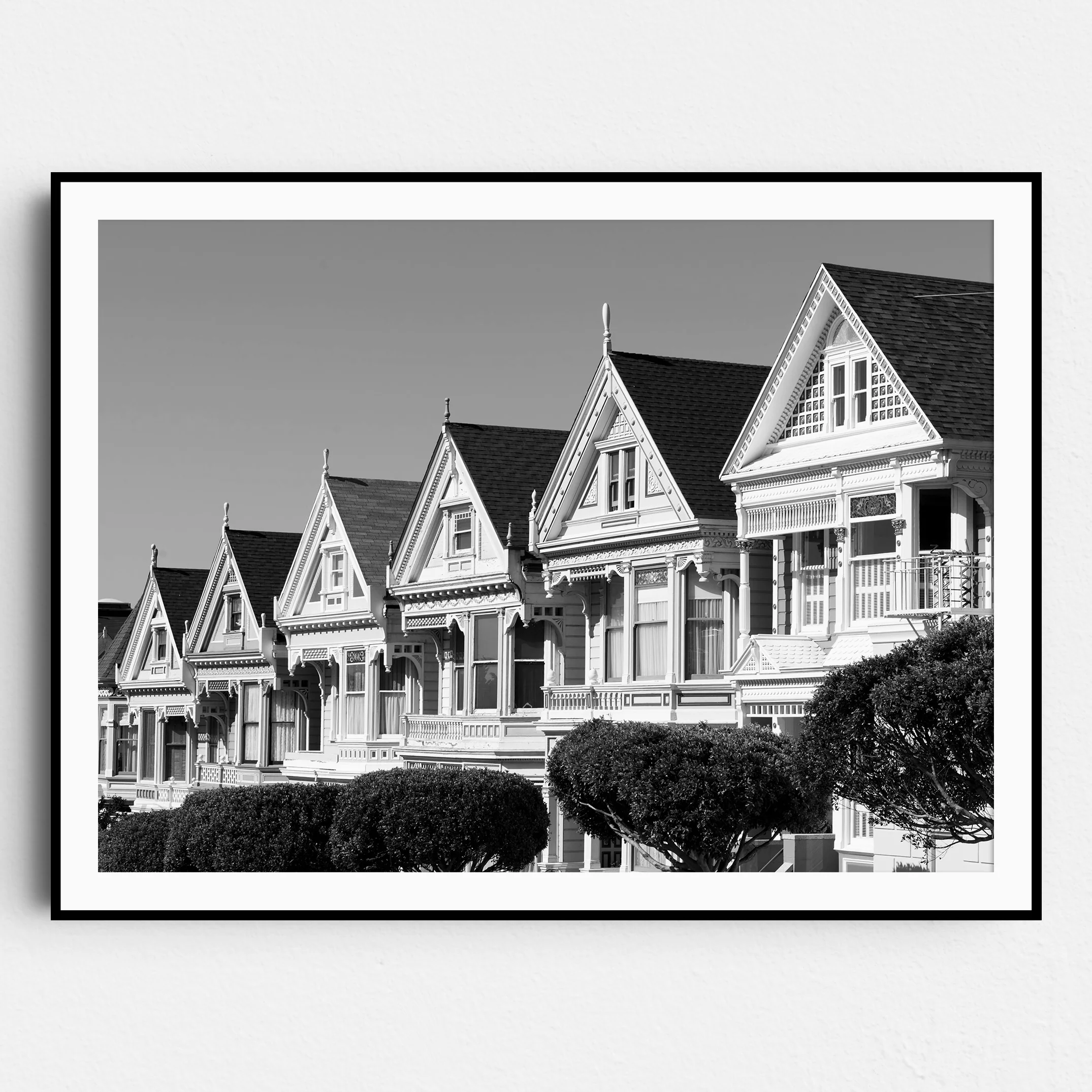 Painted Ladies Row of Victorian Houses San Francisco Black & White