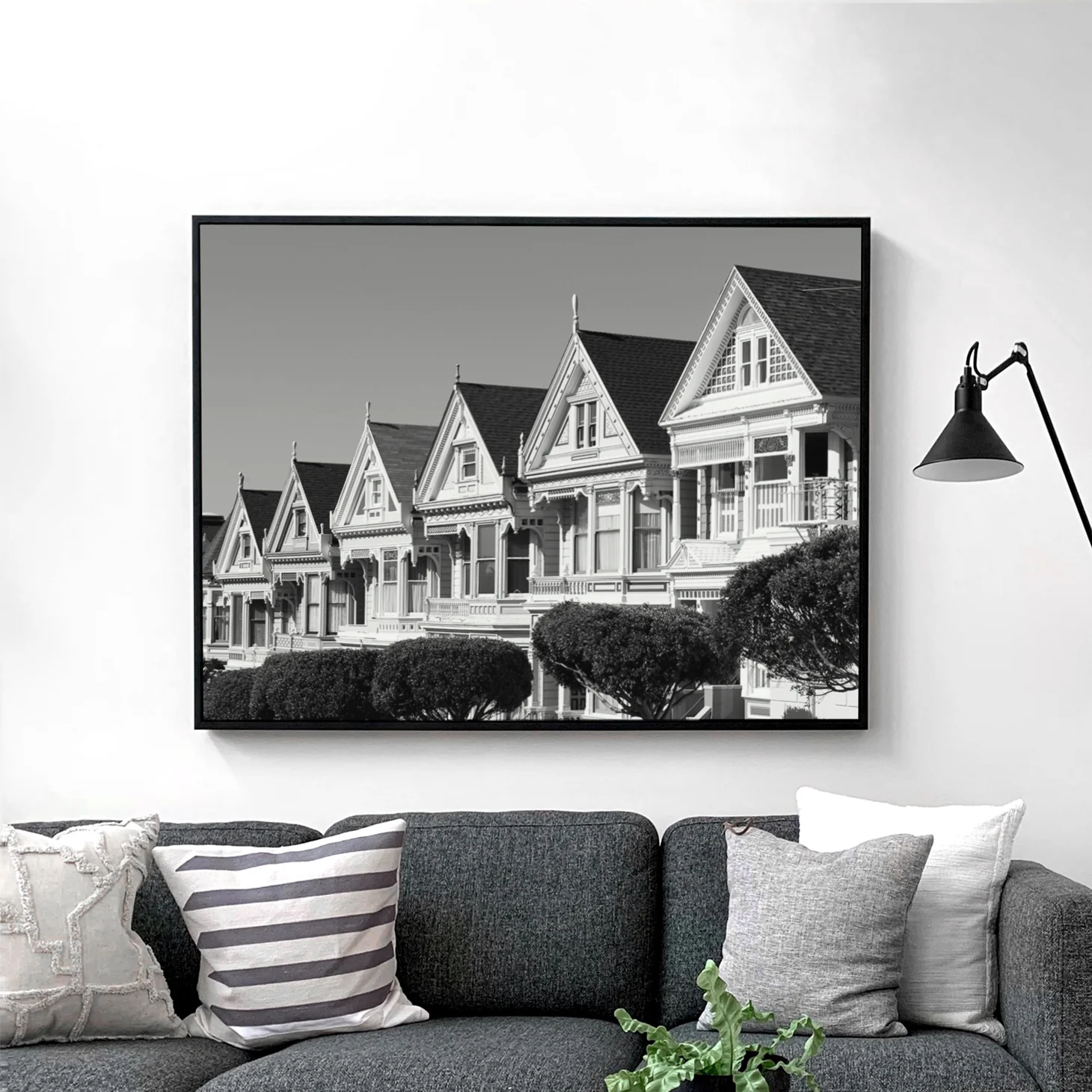 Painted Ladies Row of Victorian Houses San Francisco Black & White - Image 2