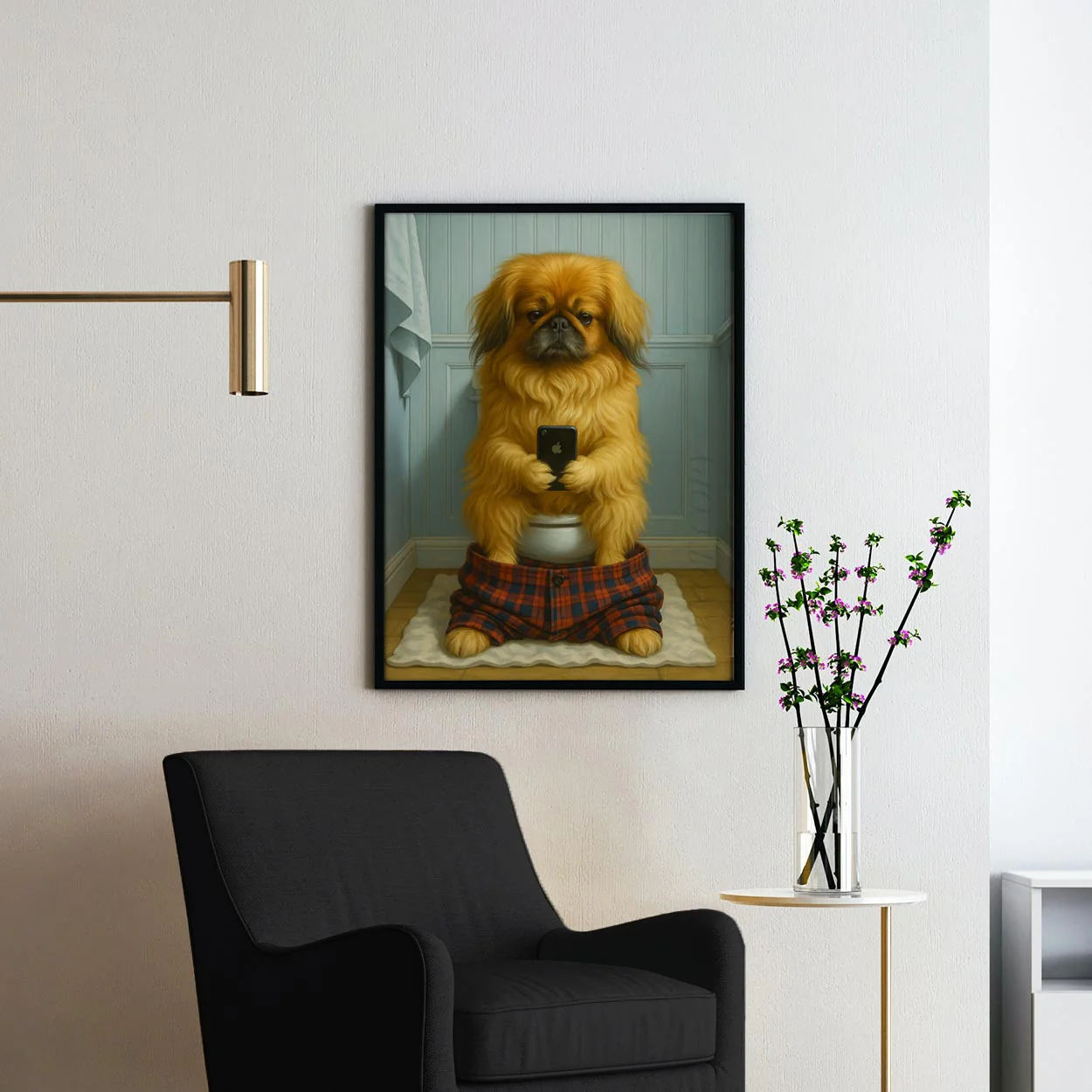 Pekingese Dog On The Phone On The Toilet - Image 2