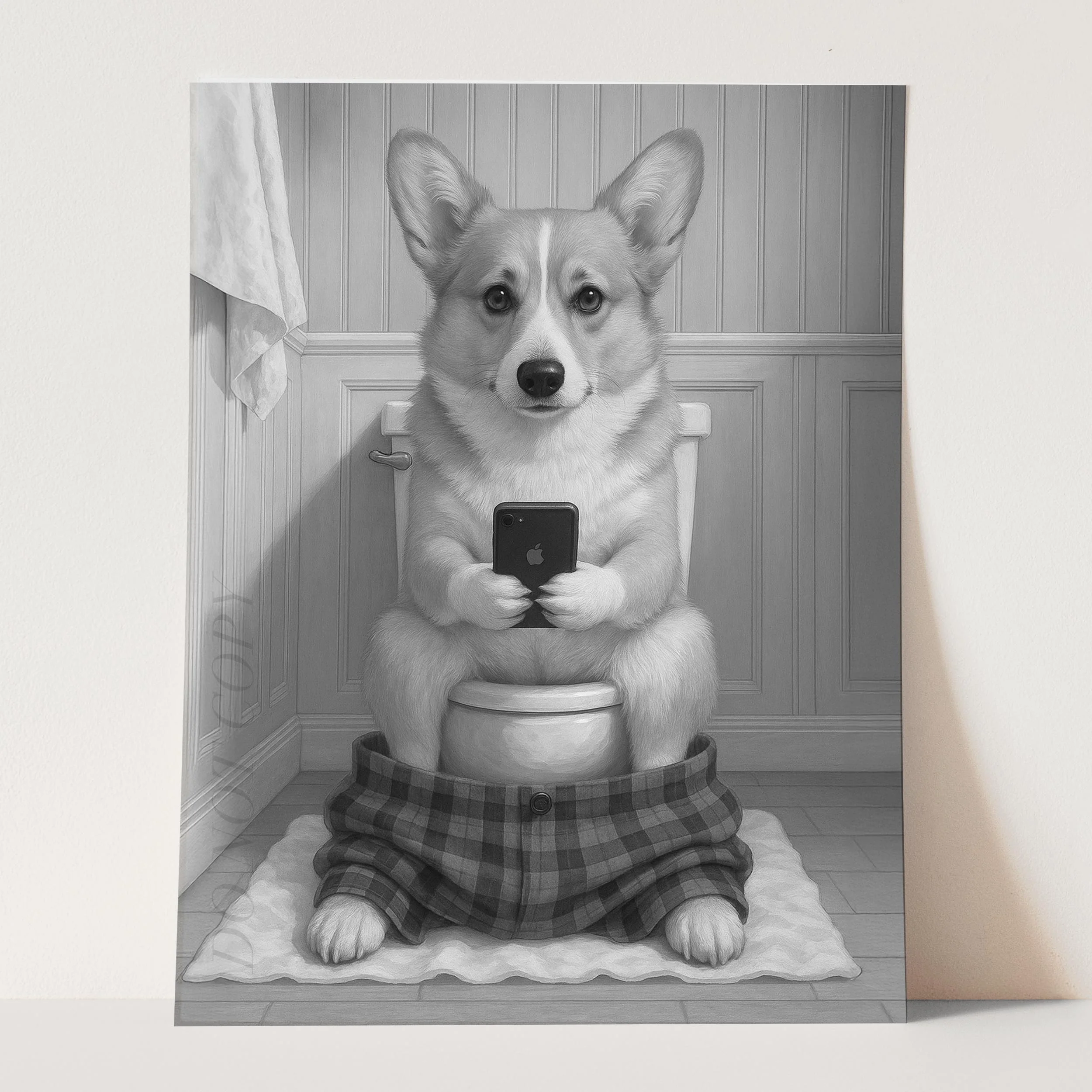 Pembroke Welsh Corgi Dog On The Phone On The Toilet - Image 3
