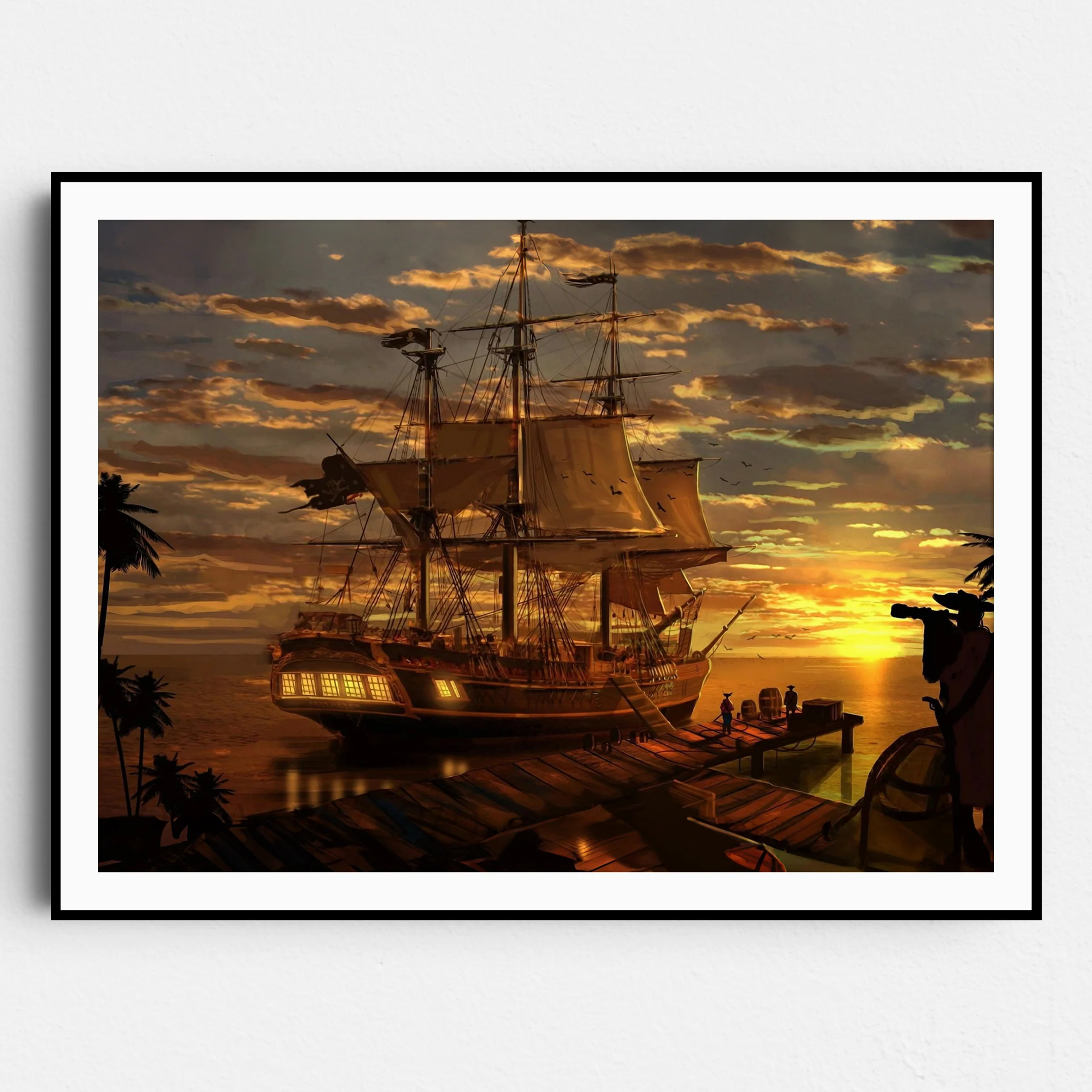Pirate Ship Setting Sail Into The Sunset