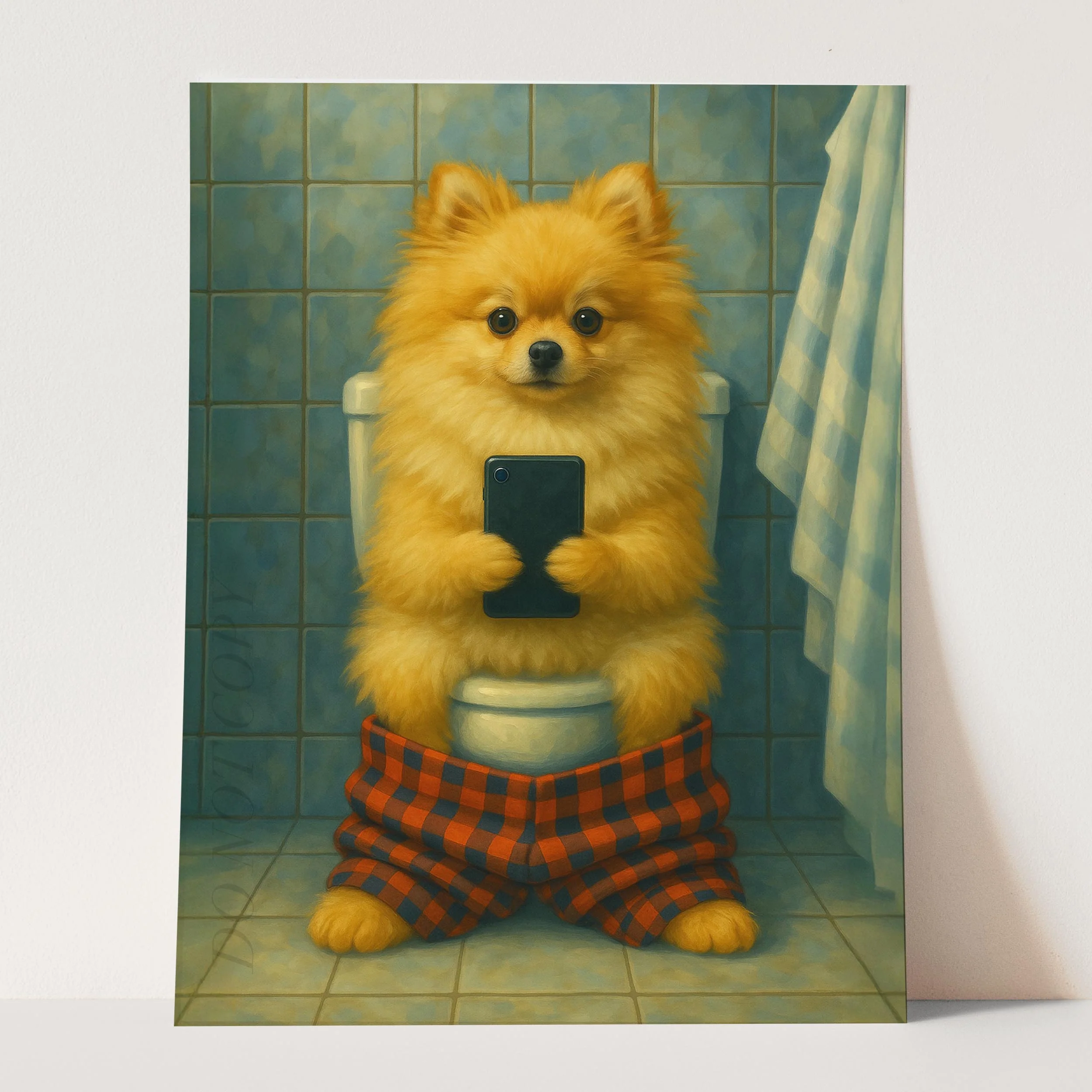 Pomeranian Dog On The Phone On The Toilet - Image 3