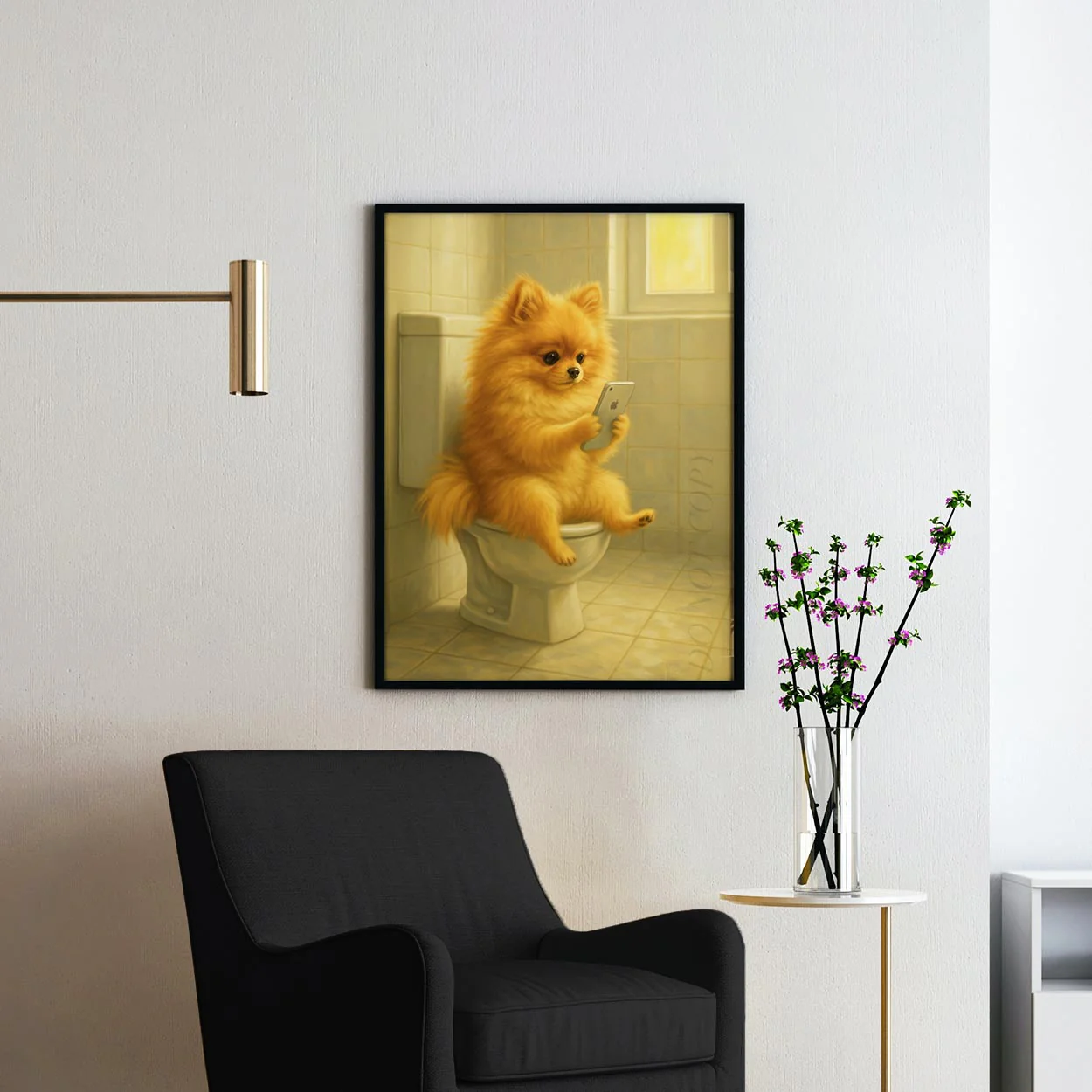 Pomeranian Dog On The Phone On The Toilet - Image 2
