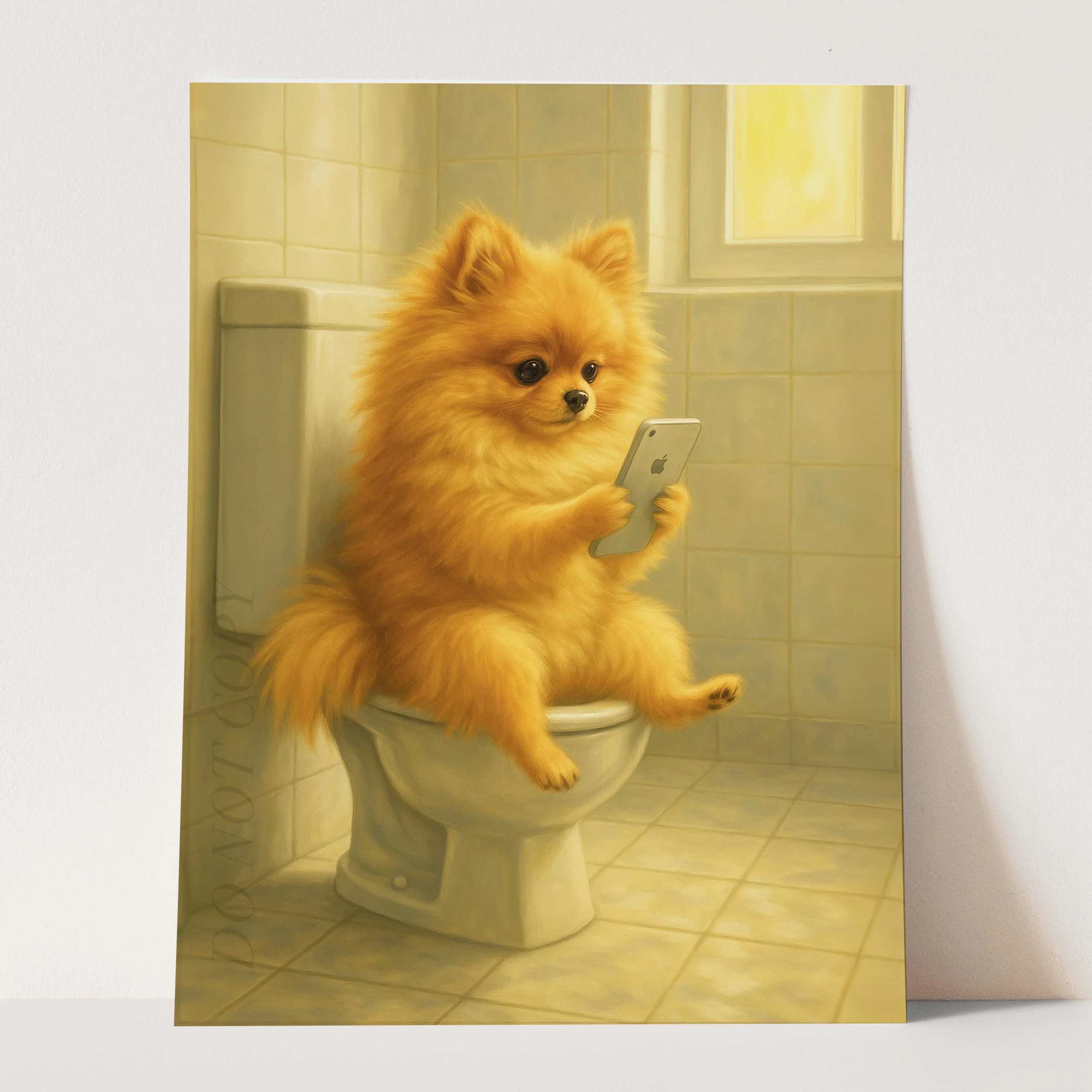 Pomeranian Dog On The Phone On The Toilet - Image 3
