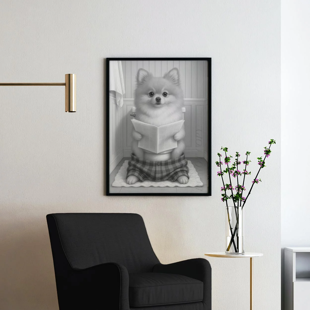 Pomeranian Dog Reading The Newspaper On The Toilet - Image 2