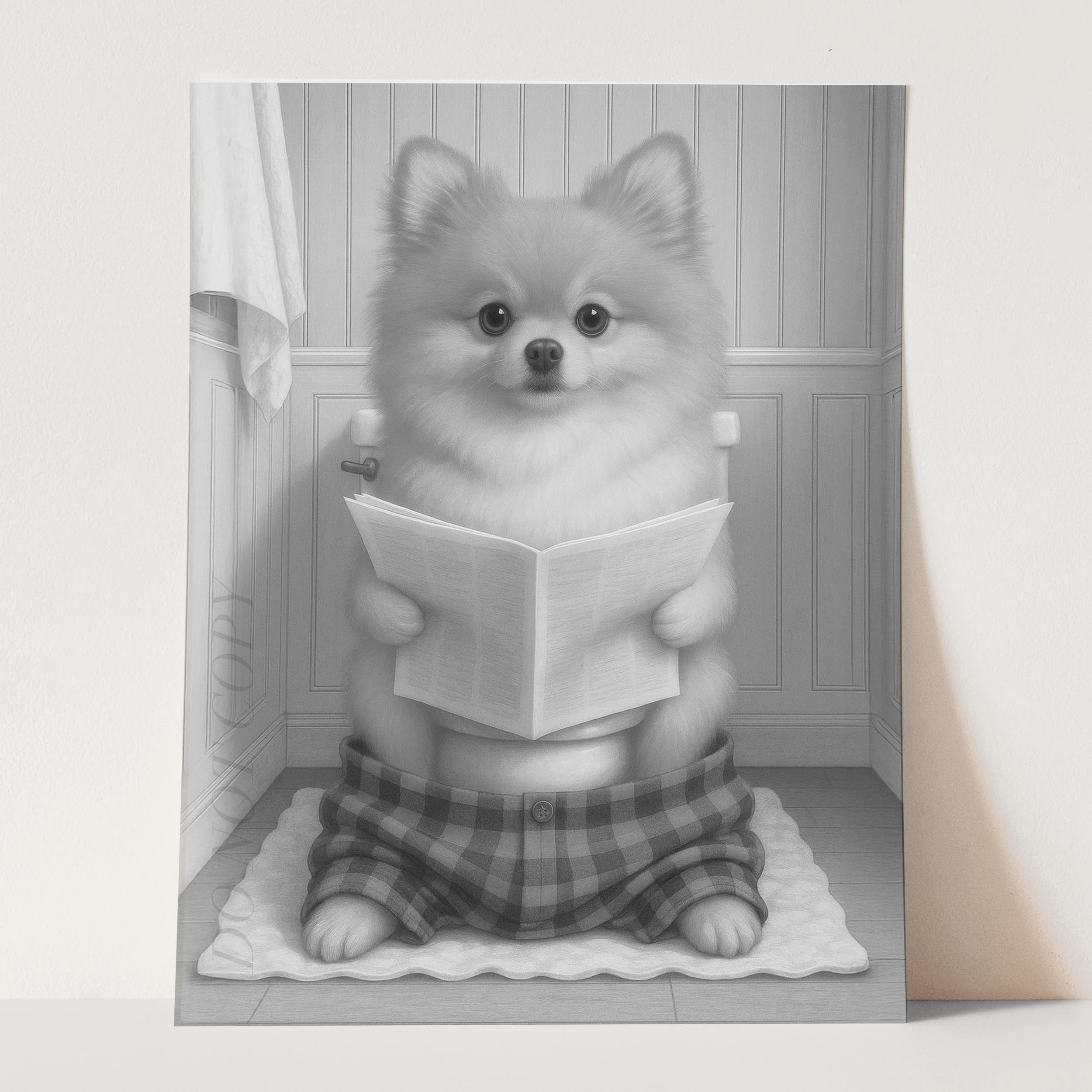 Pomeranian Dog Reading The Newspaper On The Toilet - Image 3