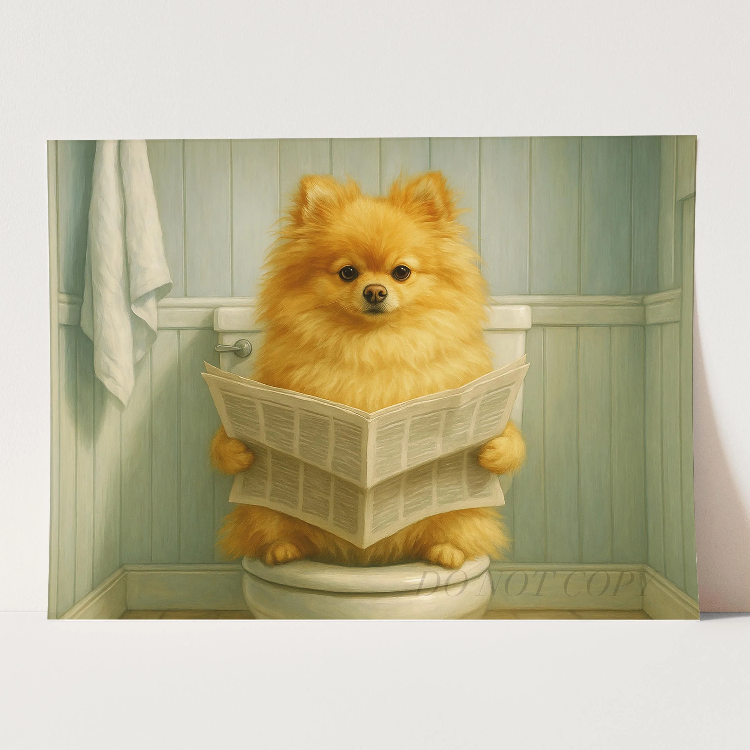 Pomeranian Dog Reading The Newspaper On The Toilet - Image 3