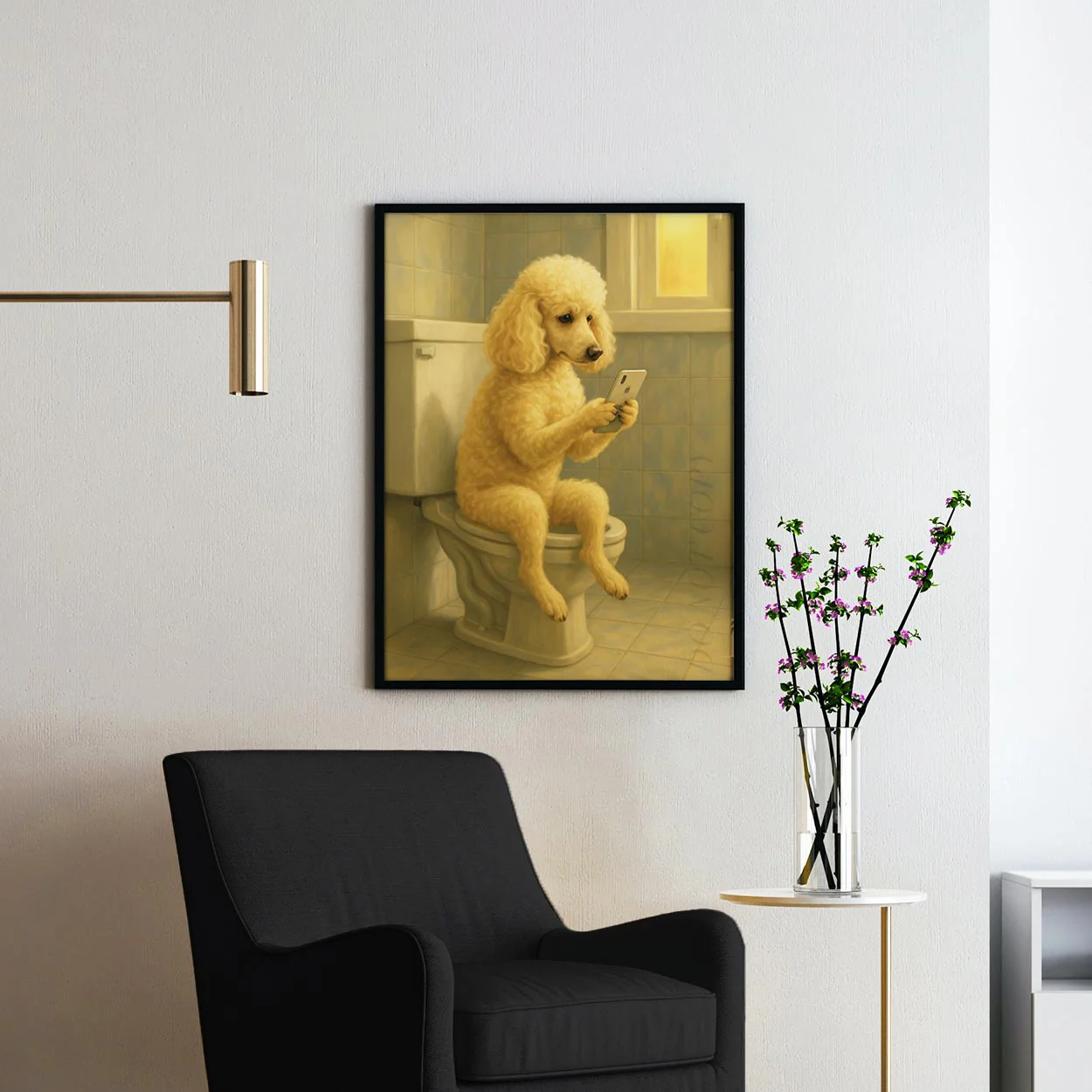 Poodle Dog On The Phone On The Toilet - Image 2