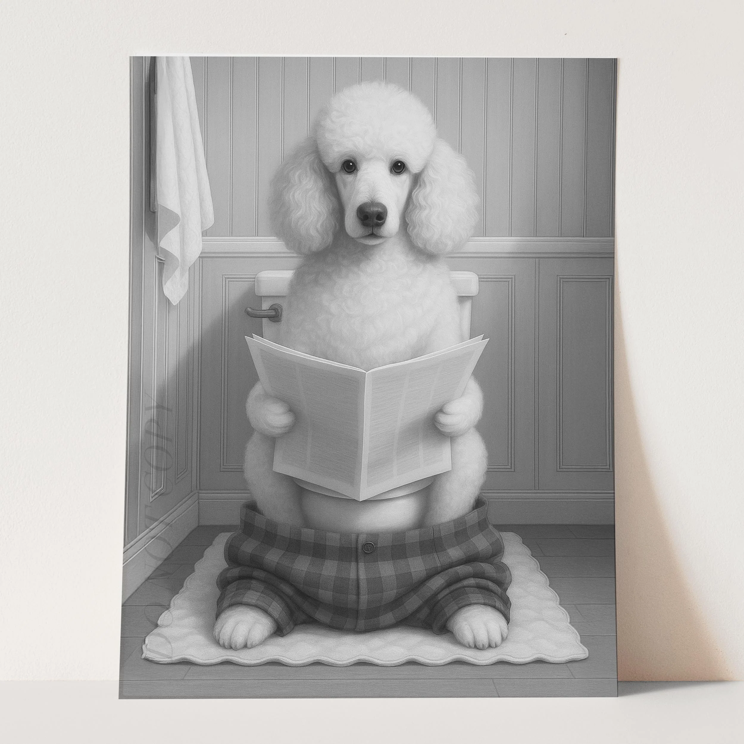 Poodle Dog Reading The Newspaper On The Toilet - Image 3