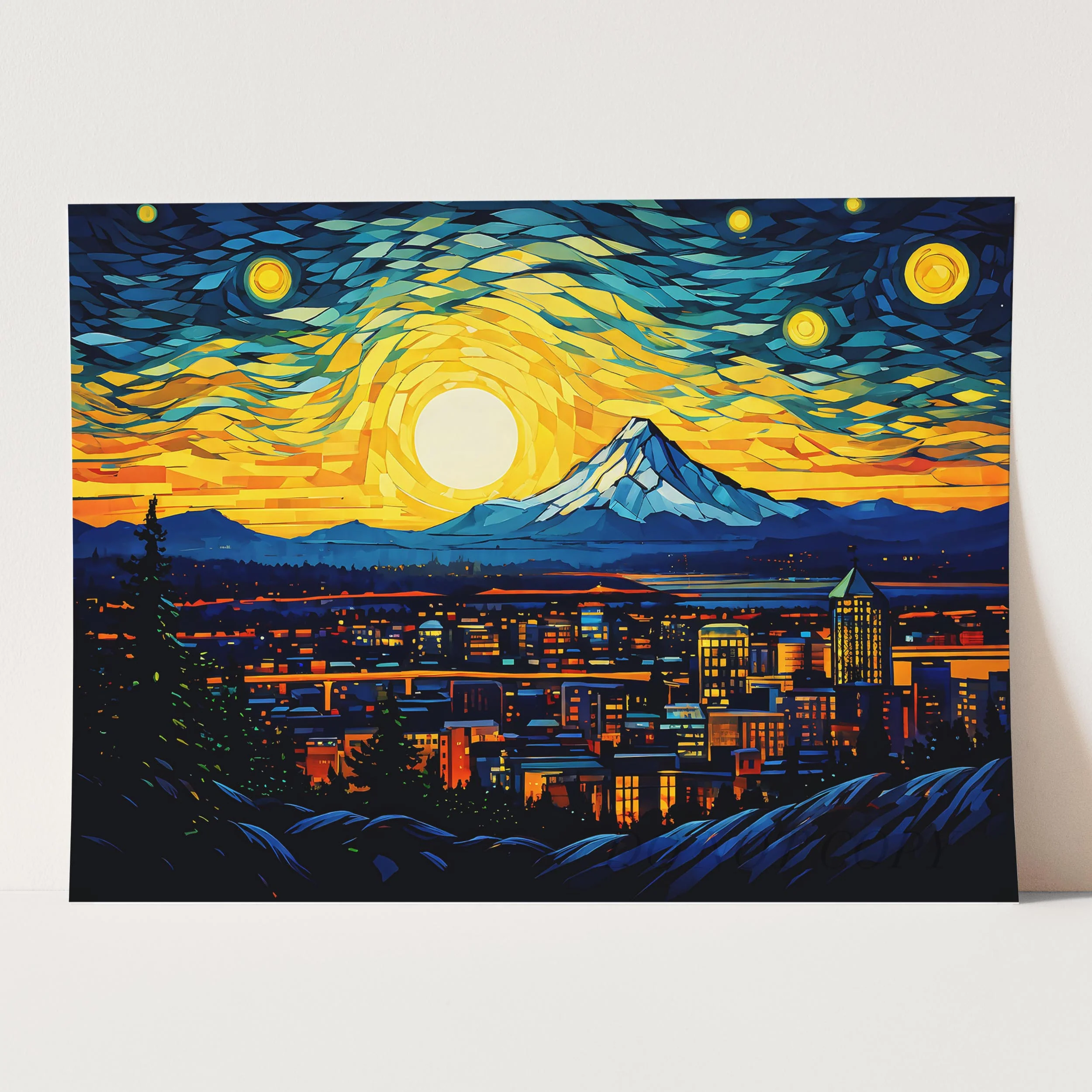 Portland Oregon Skyline as Van Gogh Starry Night - Image 5