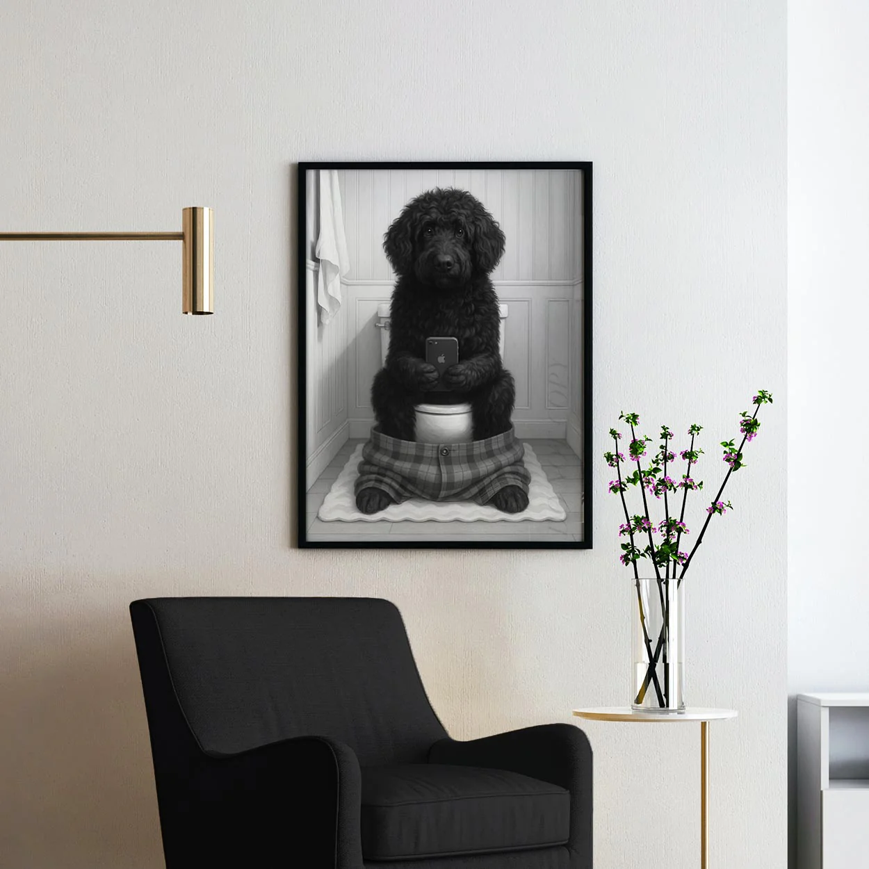 Portuguese Water Dog On The Phone On The Toilet - Image 2