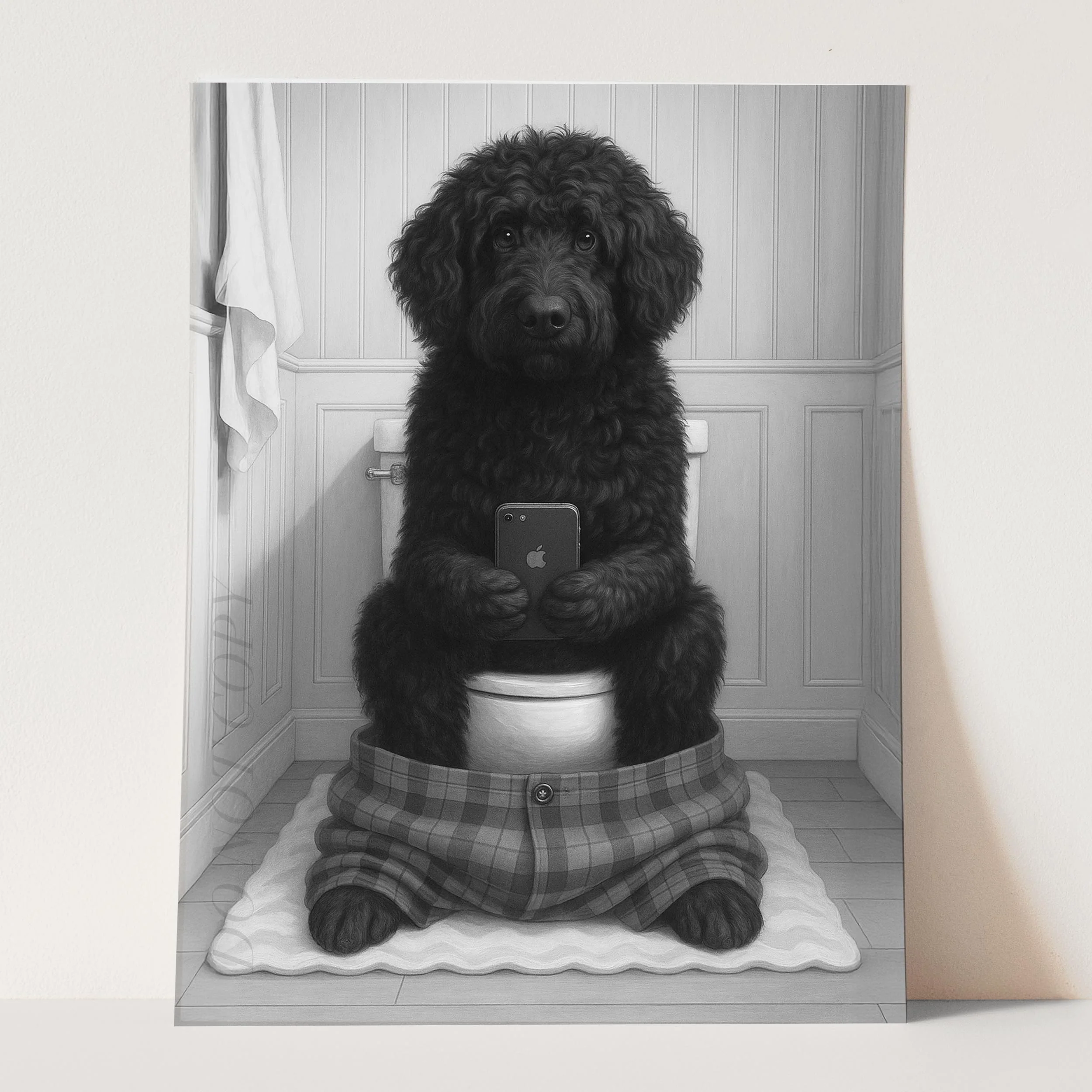 Portuguese Water Dog On The Phone On The Toilet - Image 3