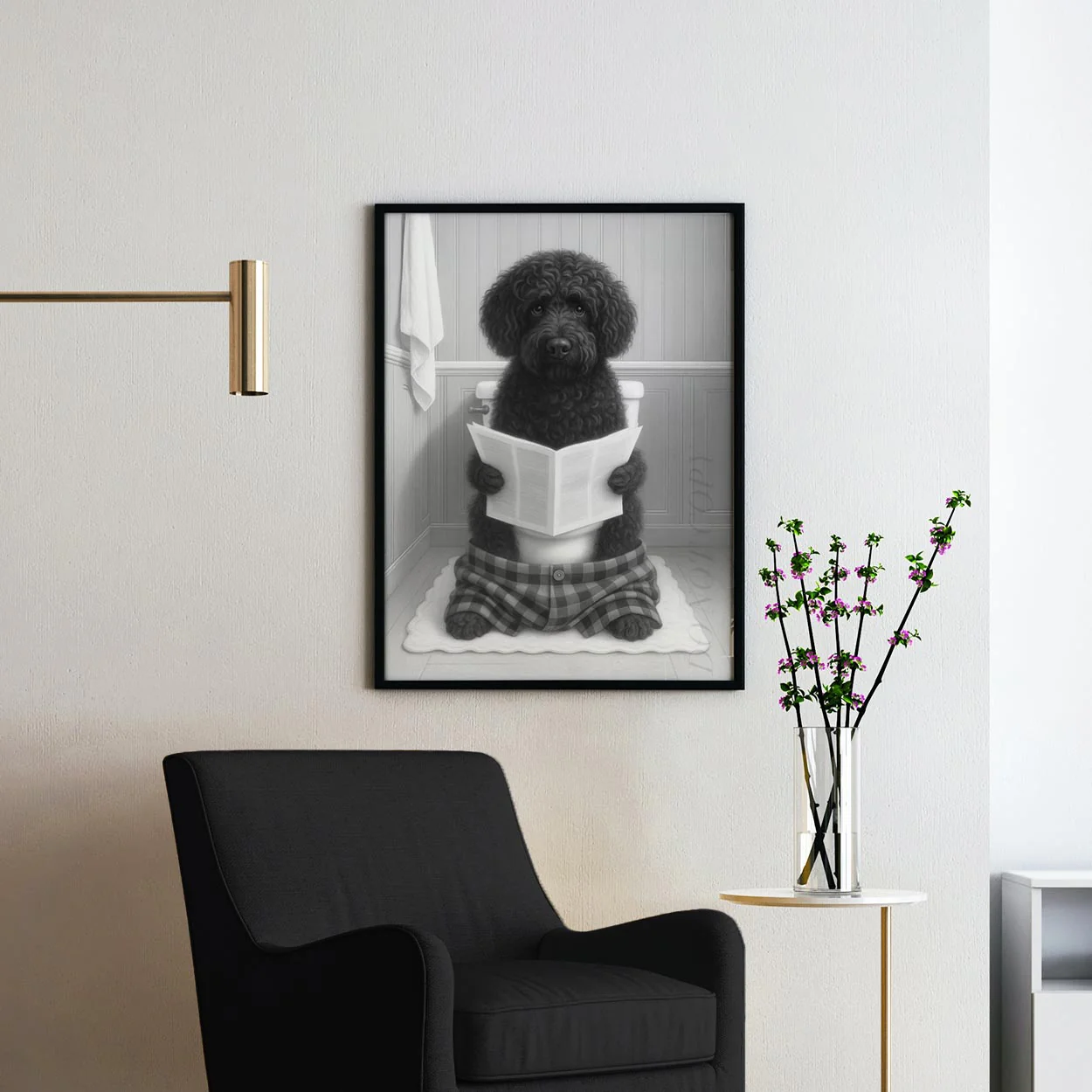 Portuguese Water Dog Reading The Newspaper On The Toilet - Image 2