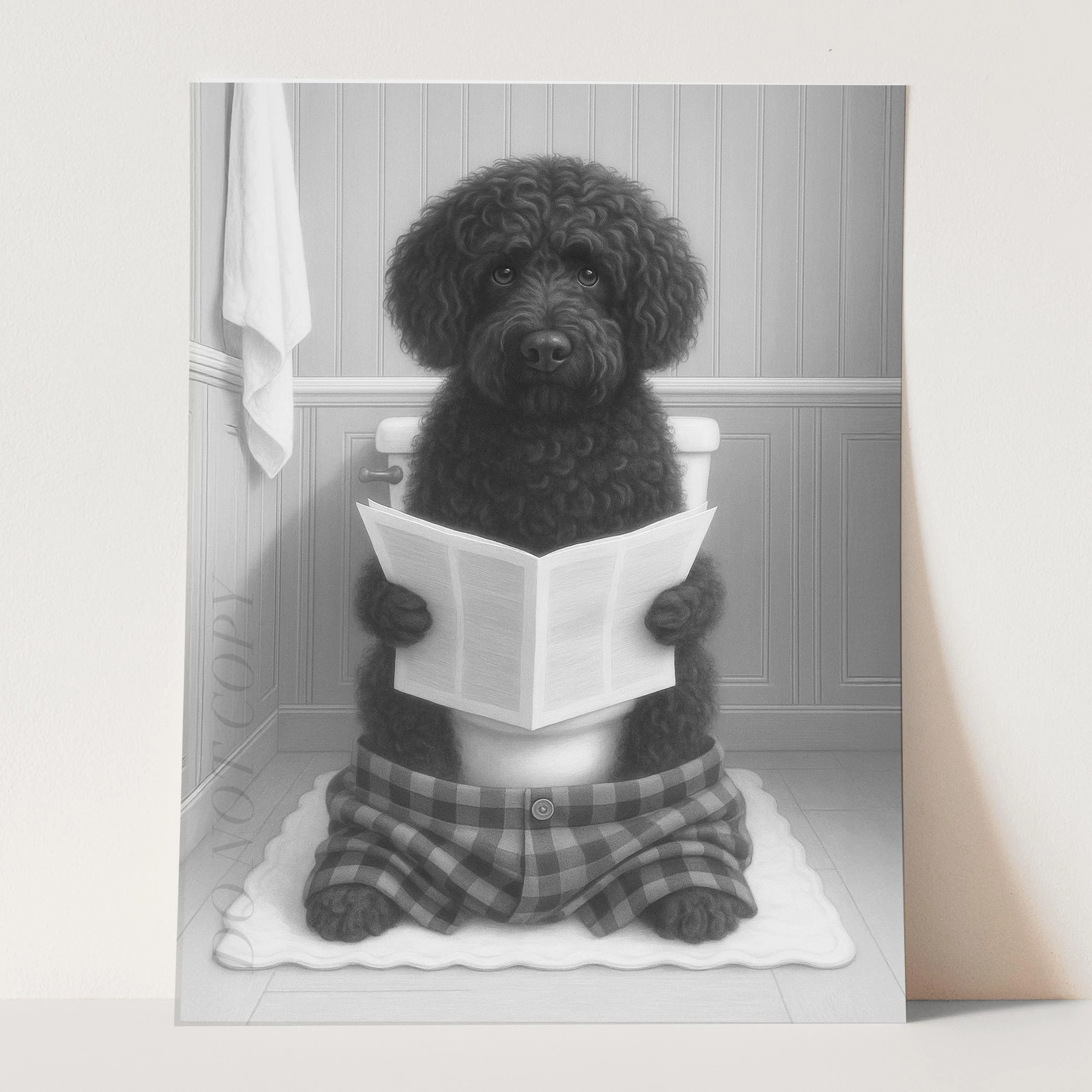 Portuguese Water Dog Reading The Newspaper On The Toilet - Image 3
