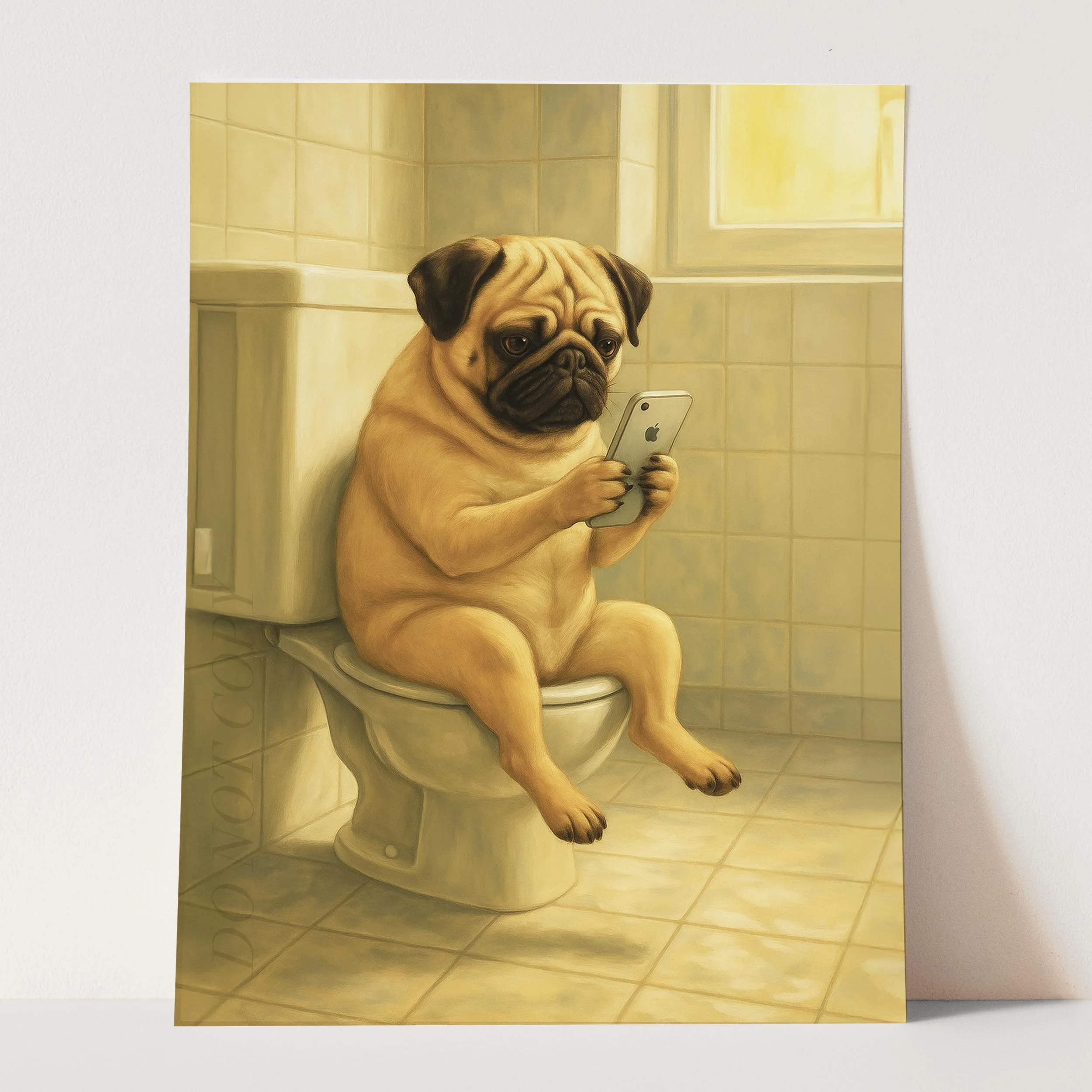 Pug Dog On The Phone On The Toilet - Image 3