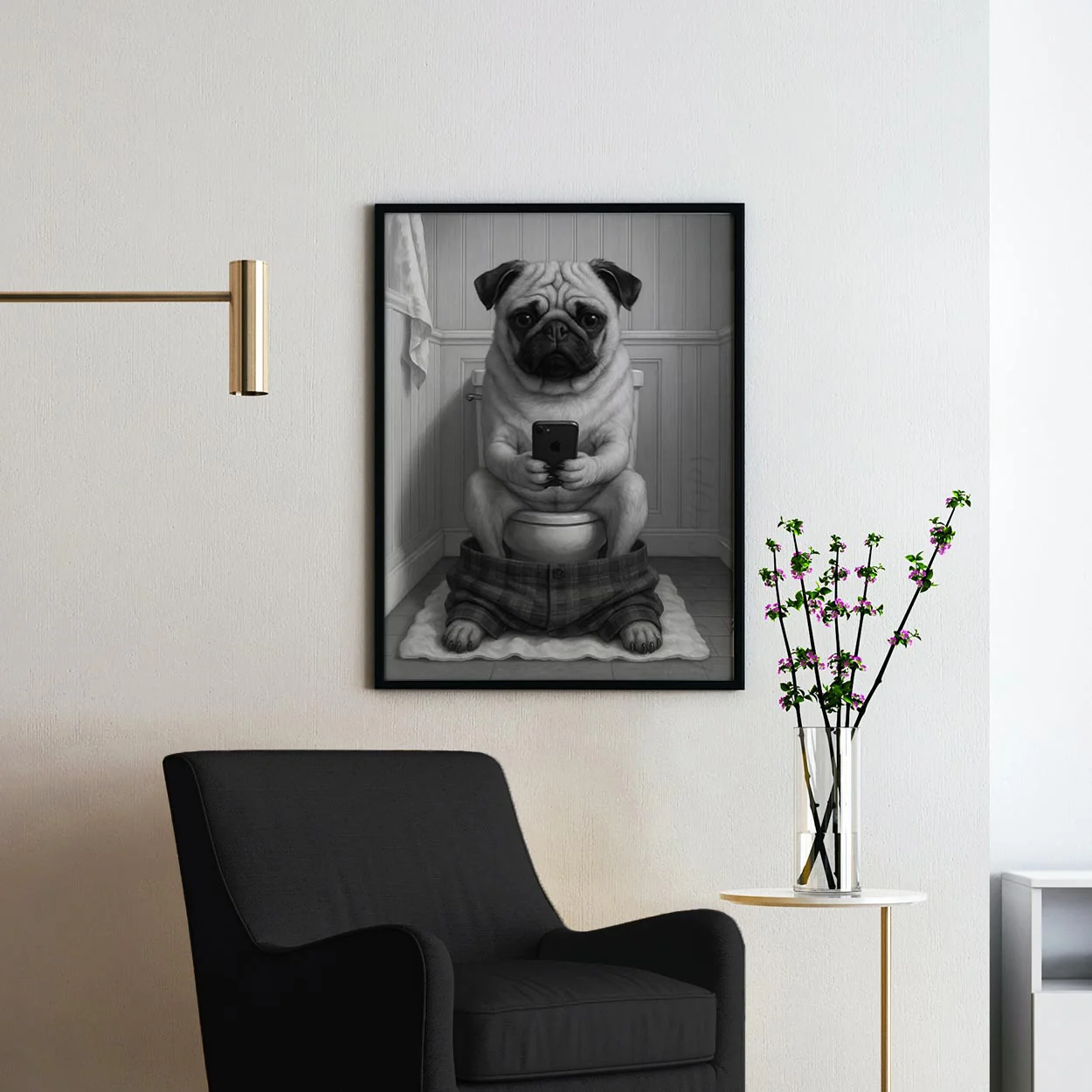 Pug Dog On The Phone On The Toilet - Image 2