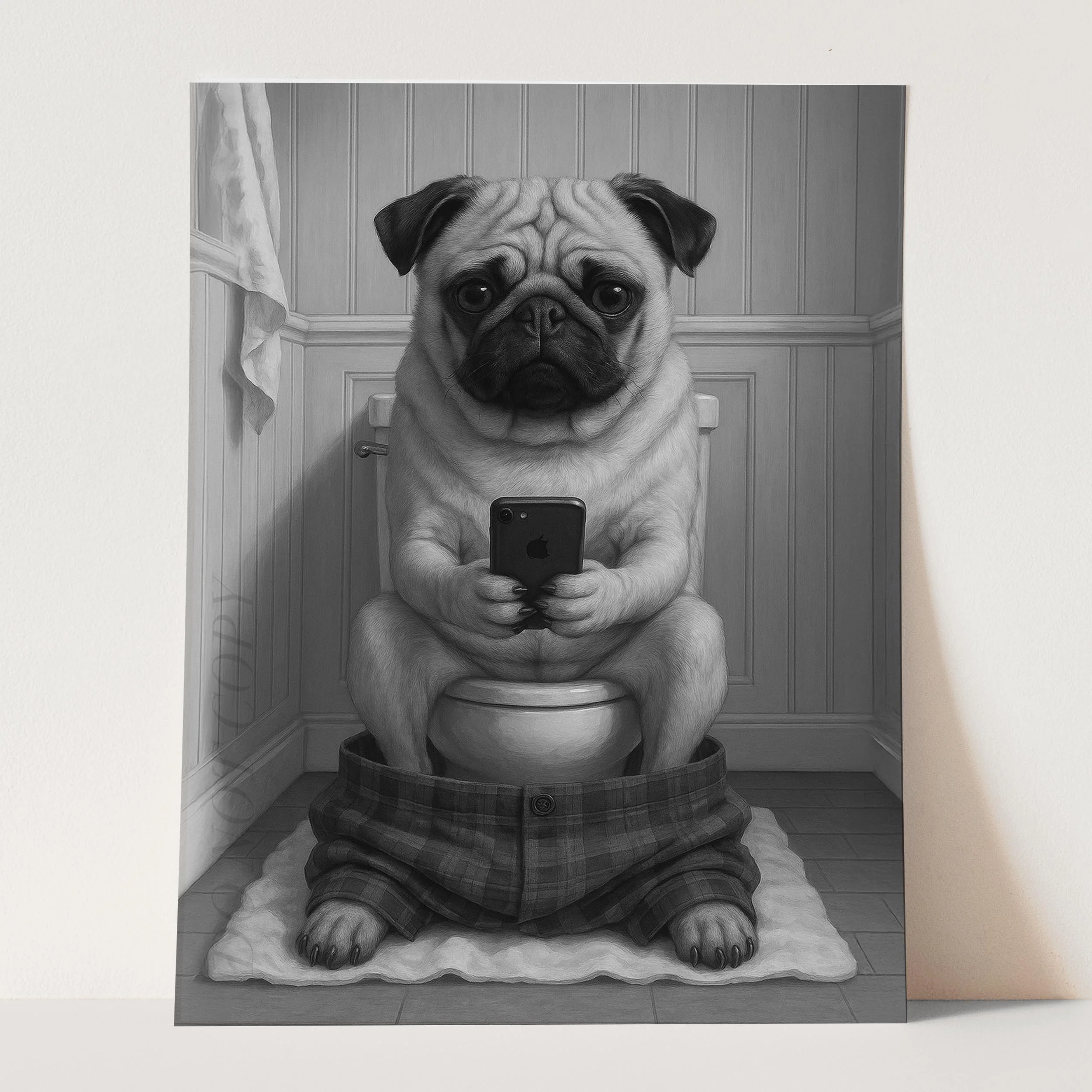 Pug Dog On The Phone On The Toilet - Image 3
