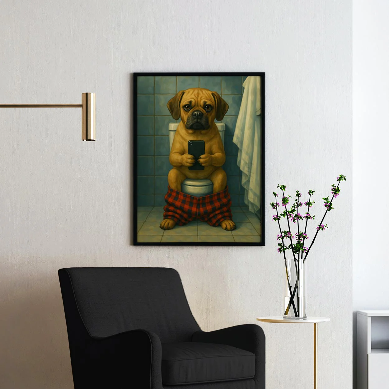 Puggle Dog On The Phone On The Toilet - Image 2