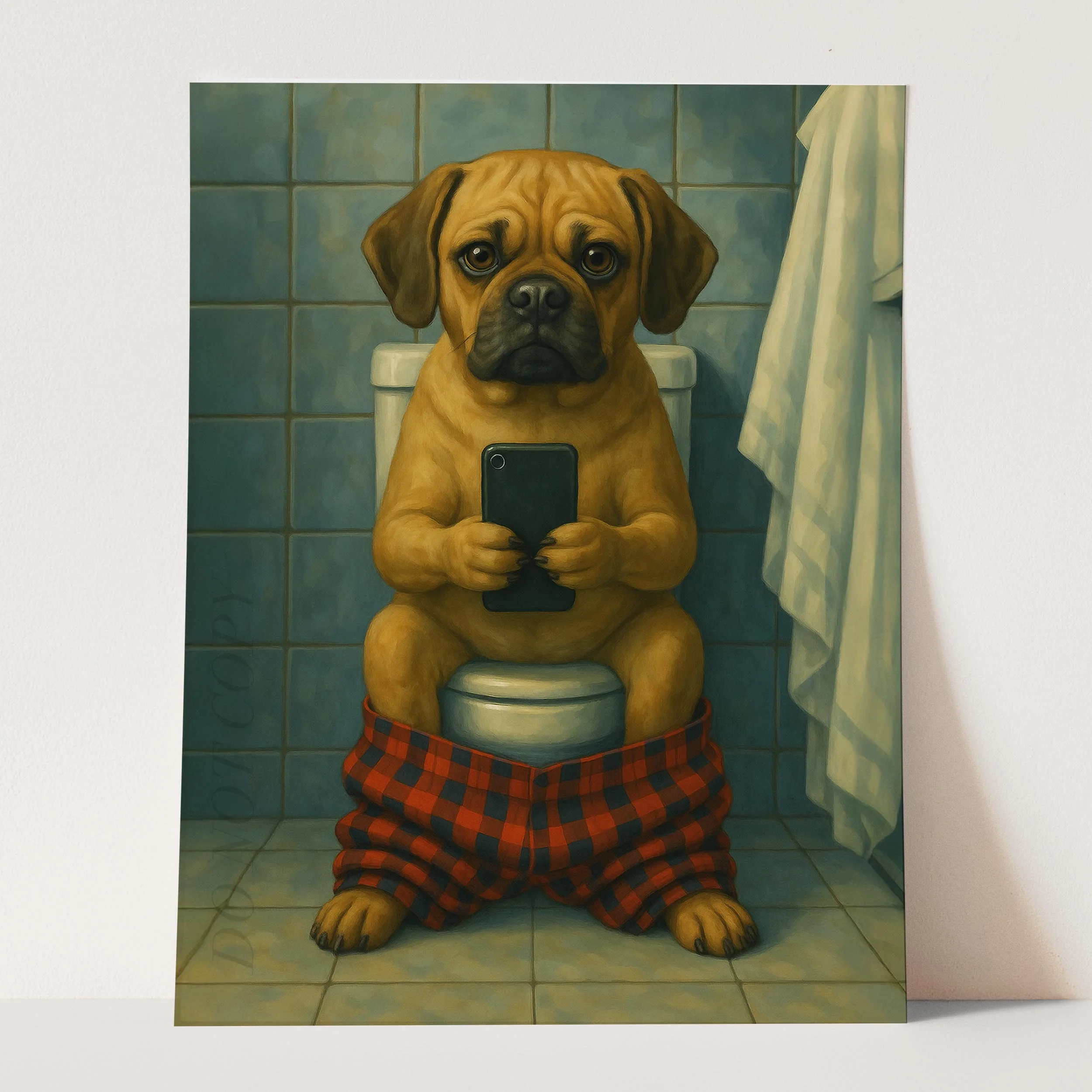 Puggle Dog On The Phone On The Toilet - Image 3