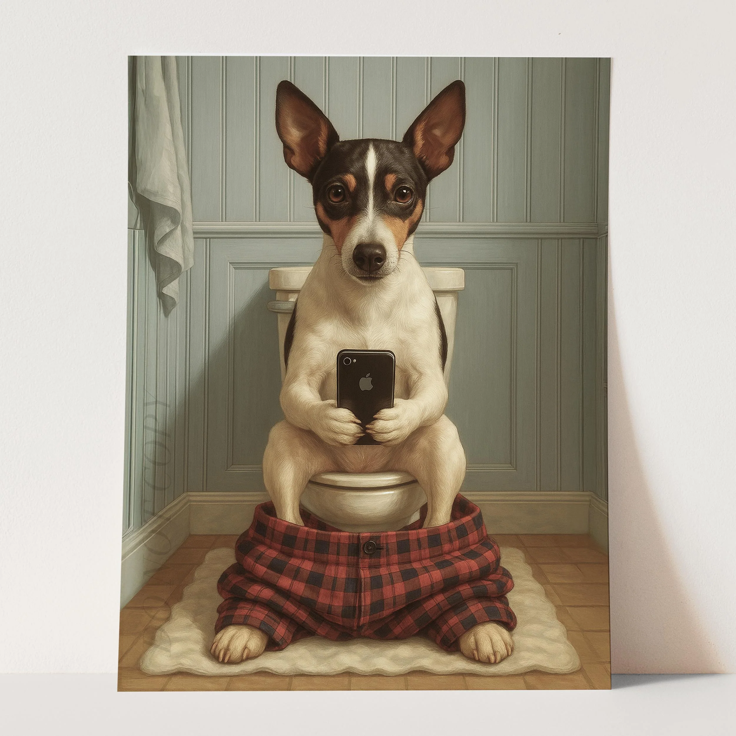 Rat Terrier Dog On The Phone On The Toilet - Image 3