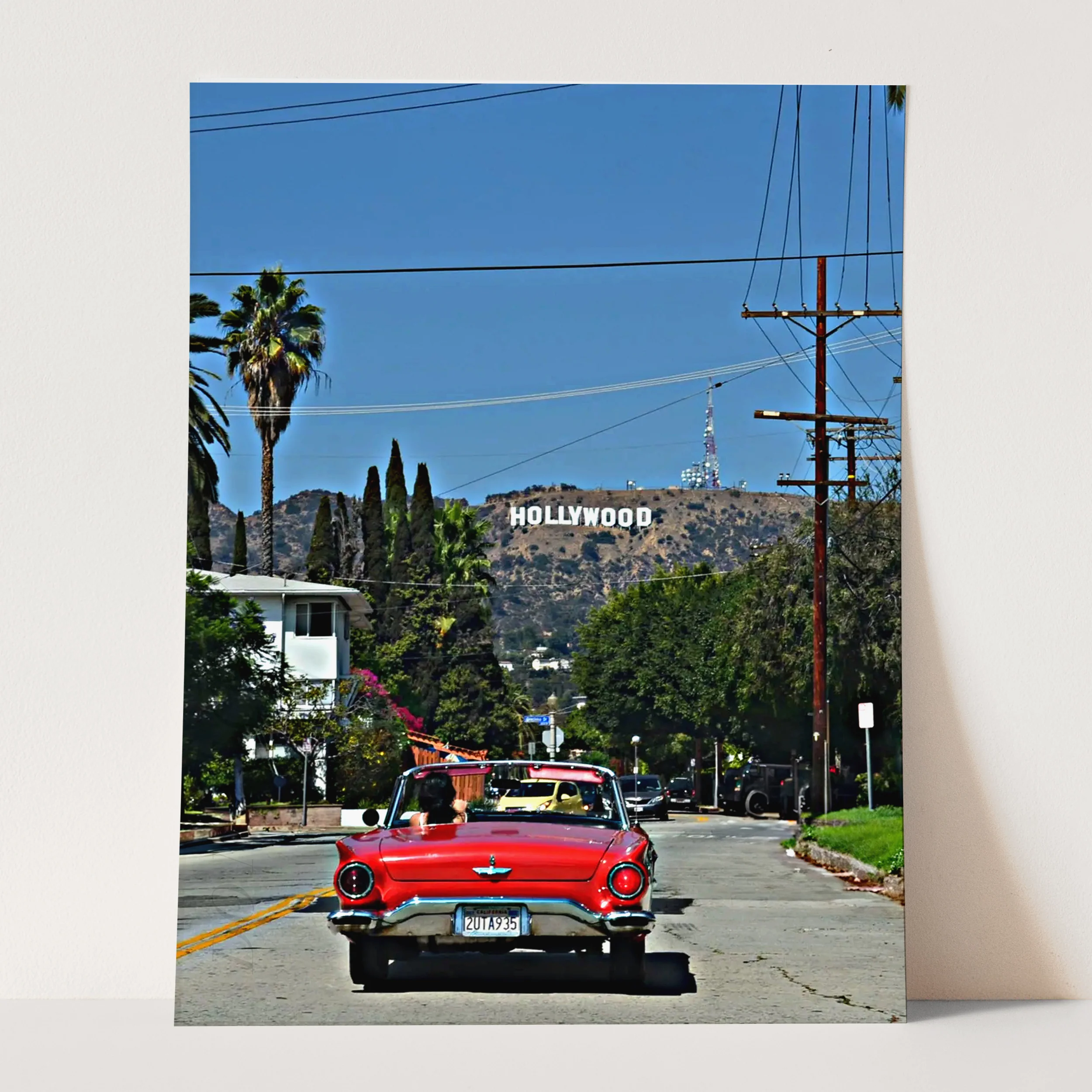 Red Convertible with Hollywood Sign - Image 3