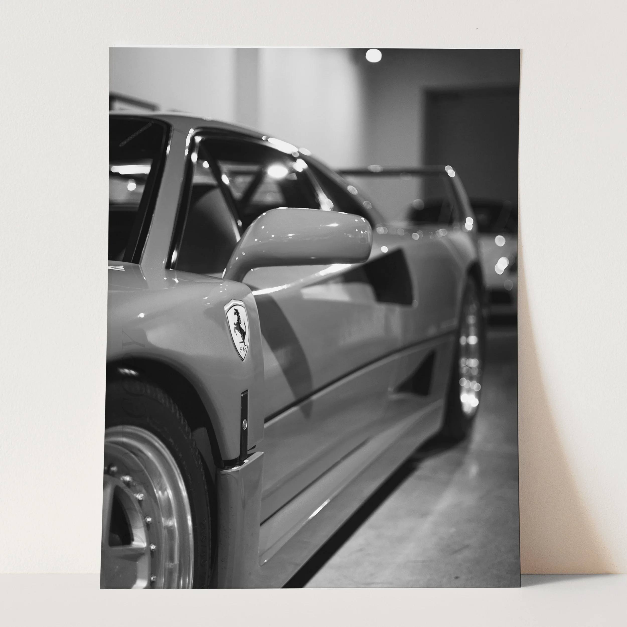 Red Ferrari F40 Side View in Black & White - Image 3