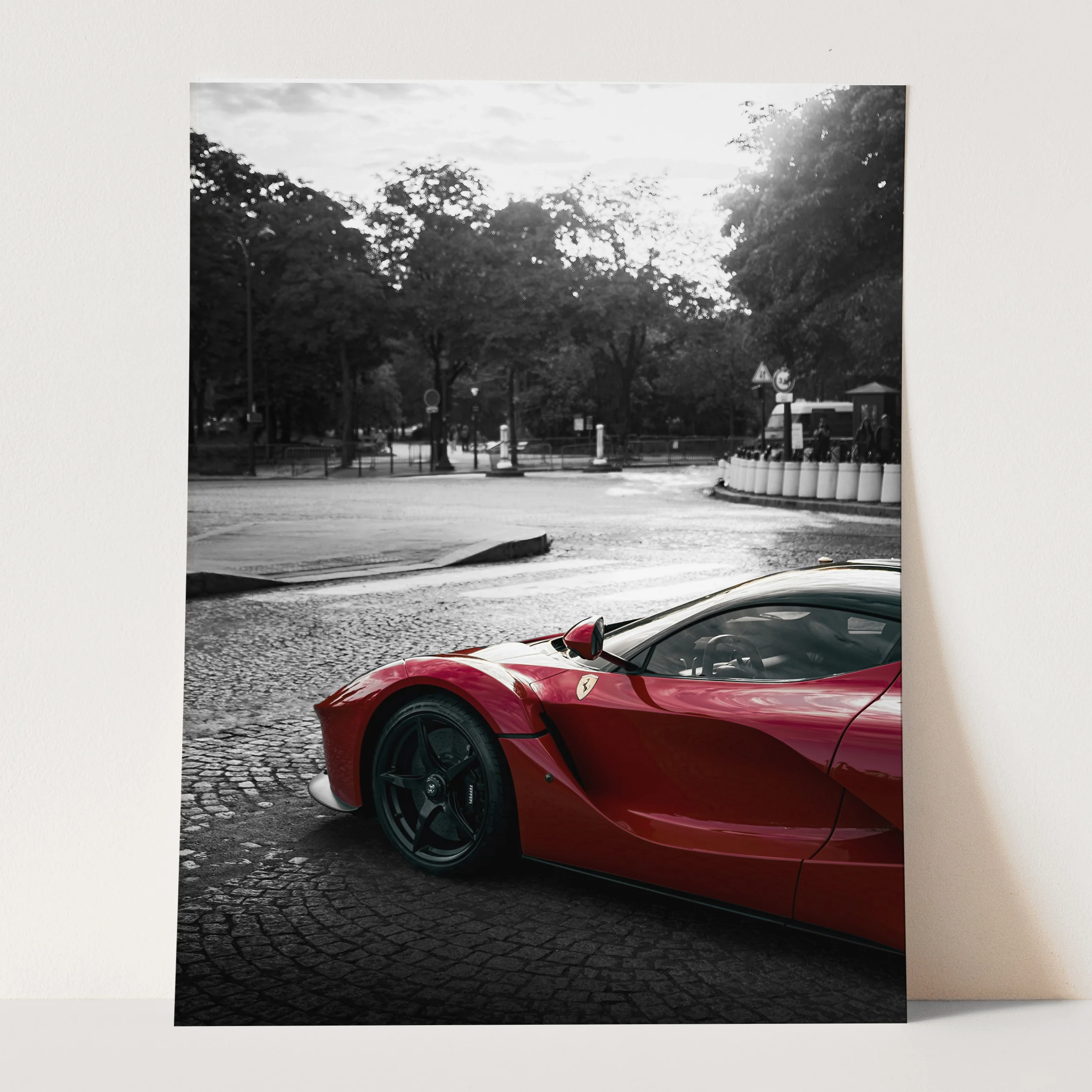 Red Ferrari on a Black & White Street - Image 3