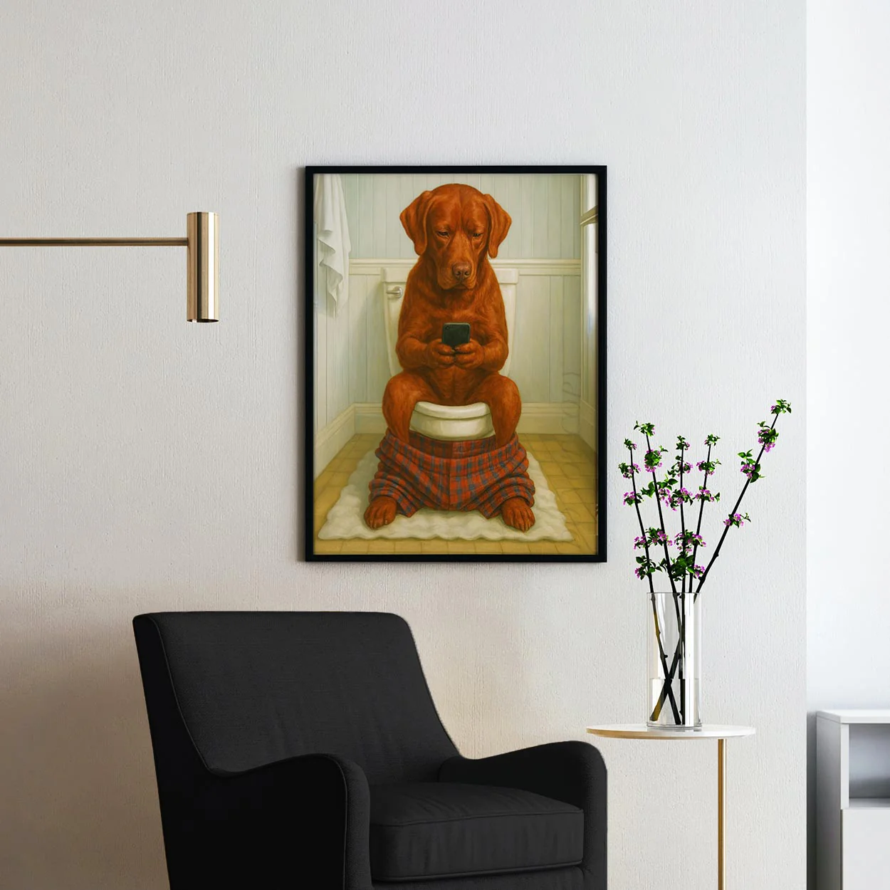 Red Labrador Retriever Dog On The Phone On The Toilet - Image 2