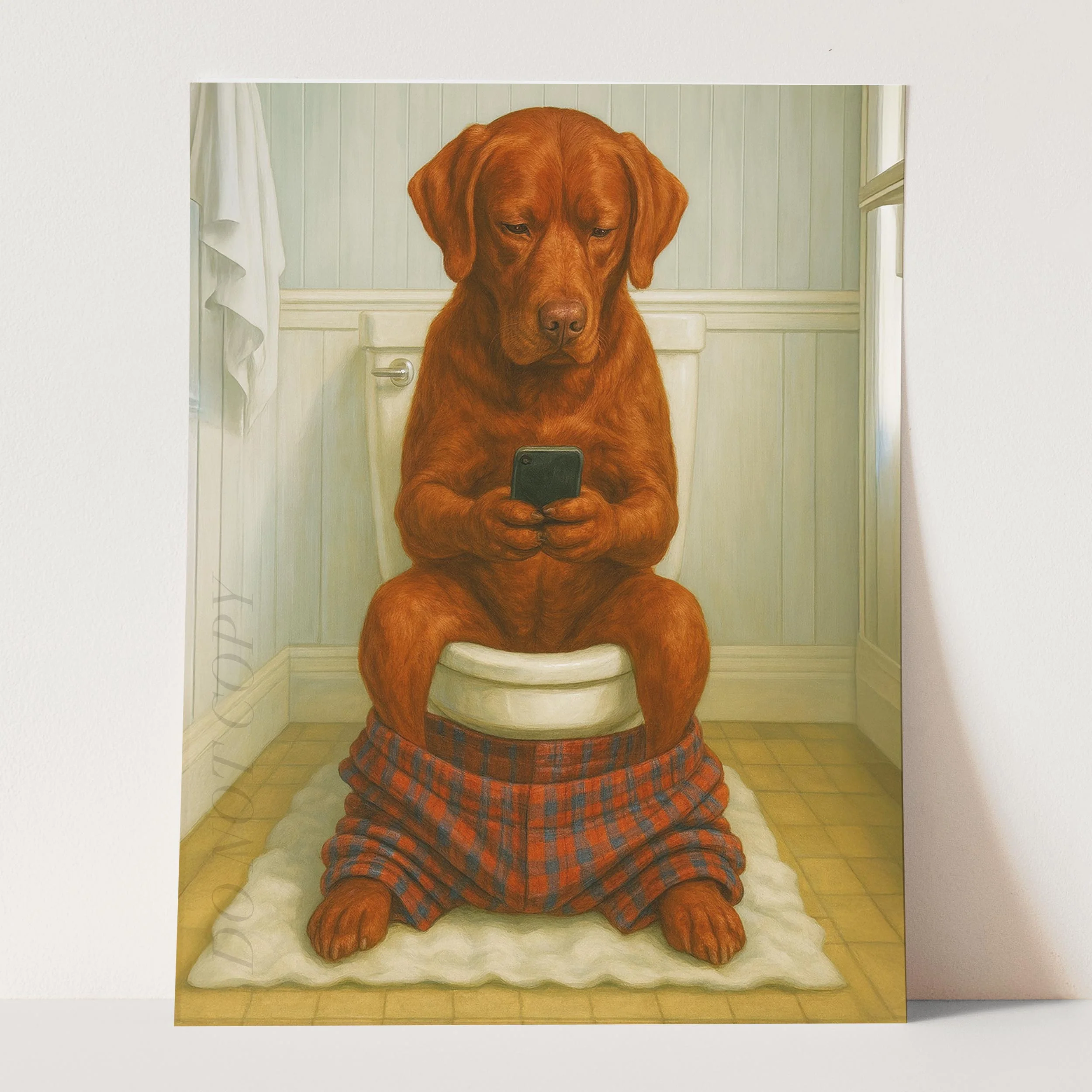 Red Labrador Retriever Dog On The Phone On The Toilet - Image 3