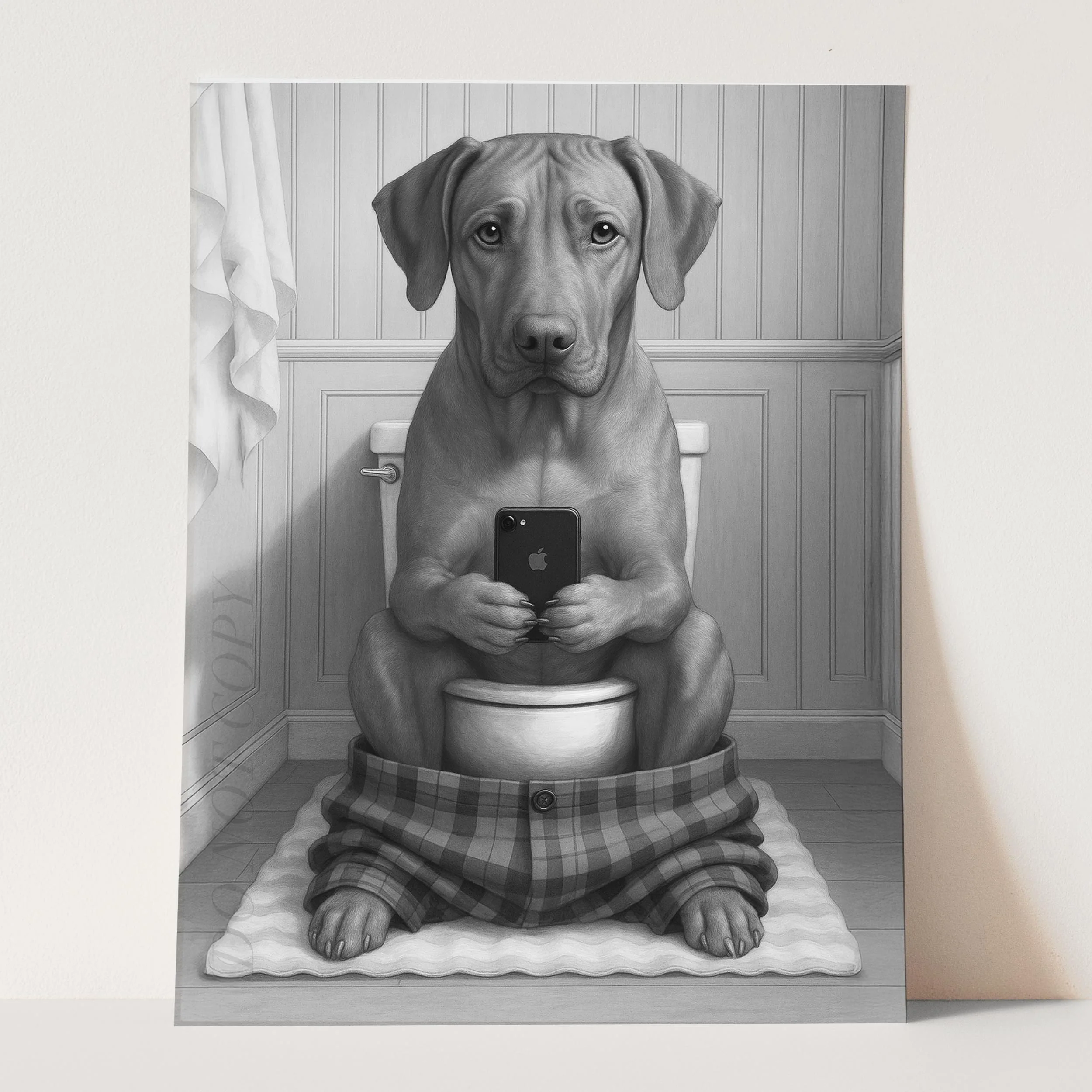Rhodesian Ridgeback Dog On The Phone On The Toilet - Image 3