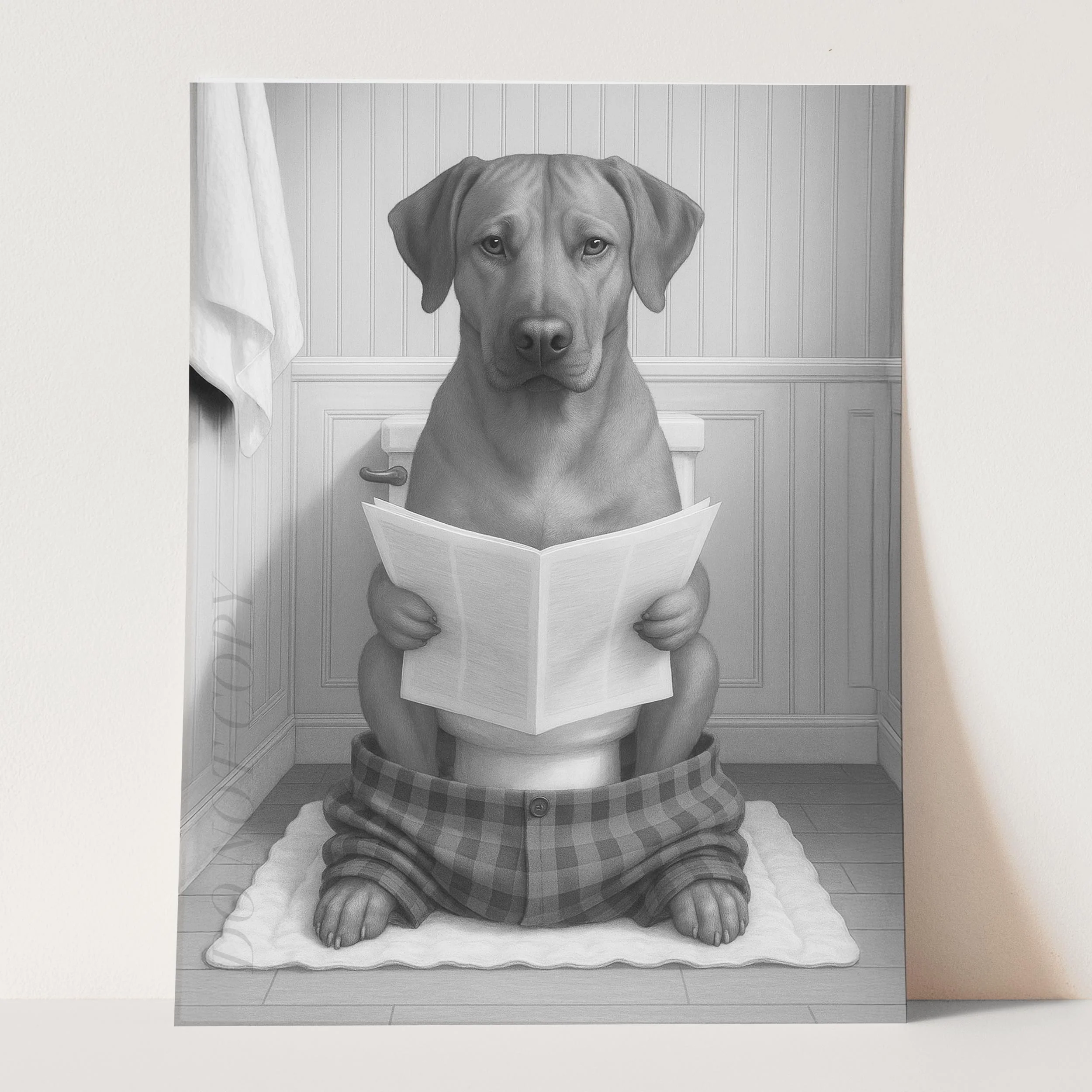 Rhodesian Ridgeback Dog Reading The Newspaper On The Toilet - Image 3