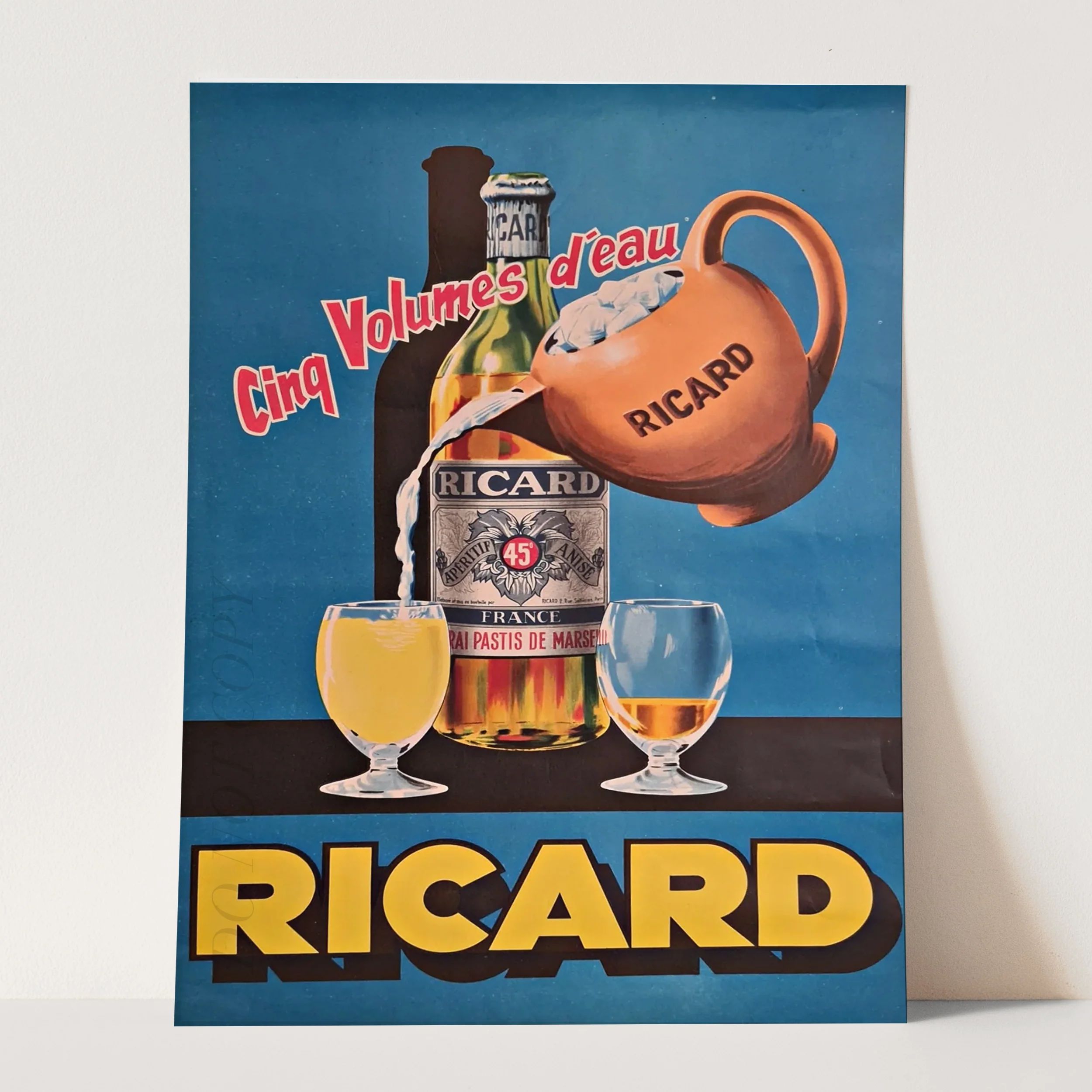 Ricard Cinq Volumes D'eau Vintage Advertising Poster - Image 3