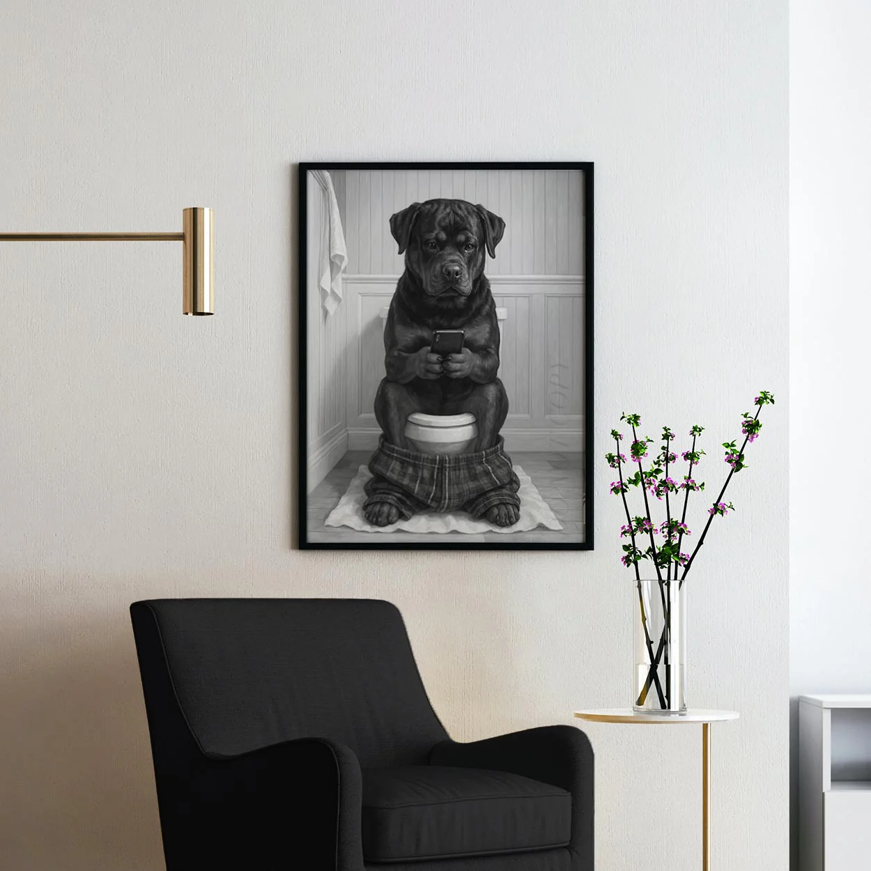 Rottweiler Dog On The Phone On The Toilet - Image 2