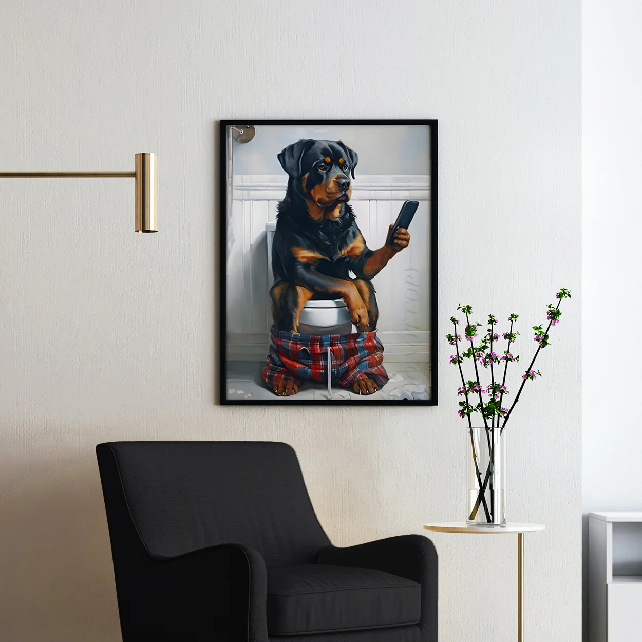 Rottweiler On The Phone On The Toilet - Image 2
