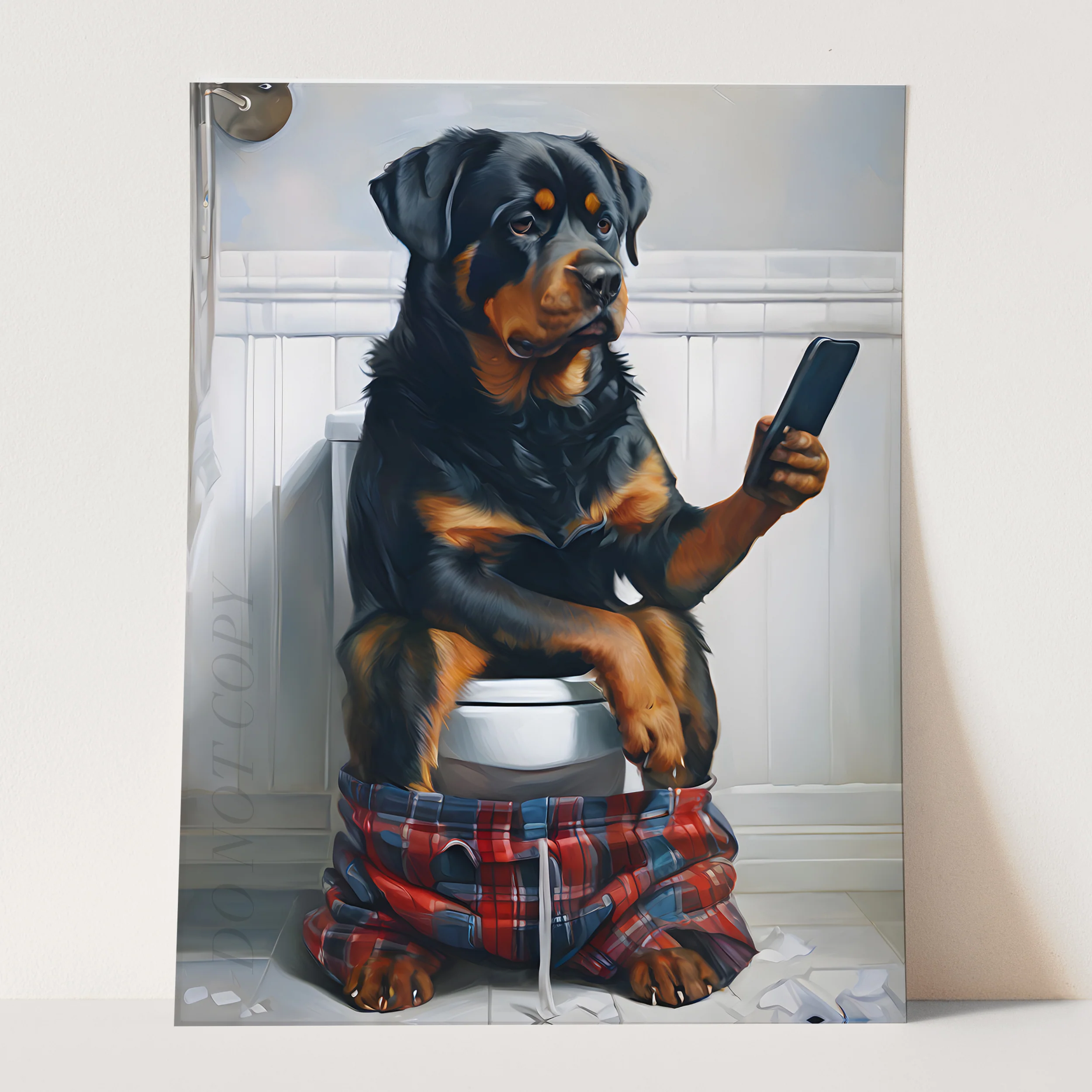 Rottweiler On The Phone On The Toilet - Image 3