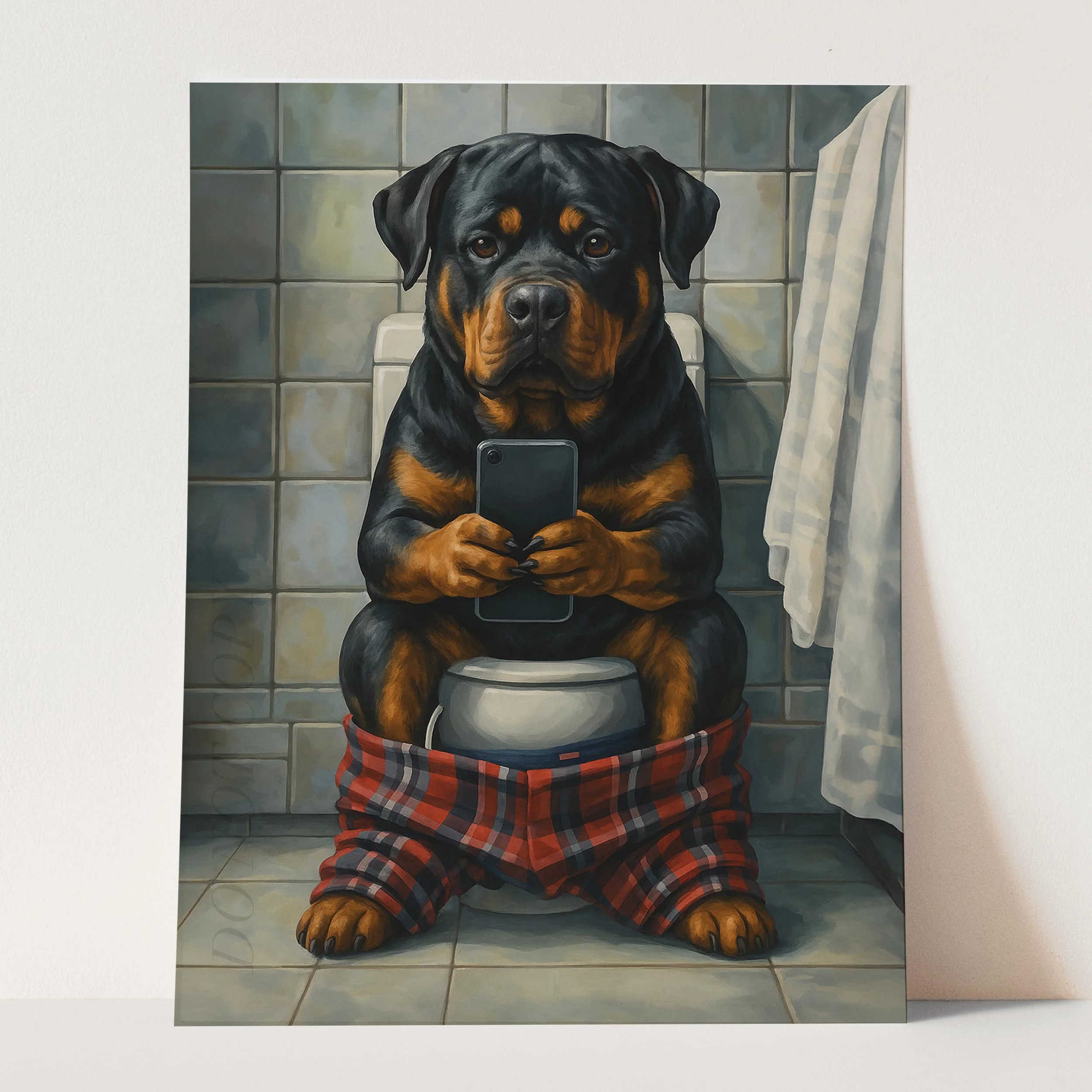 Rottweiler On The Toilet On The Phone - Image 3