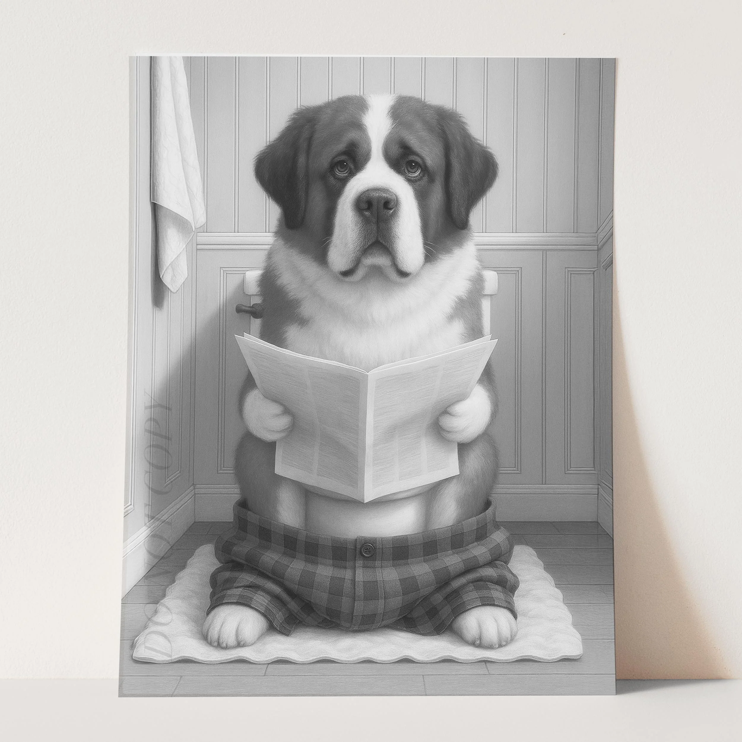 Saint Bernard Dog Reading The Newspaper On The Toilet - Image 3