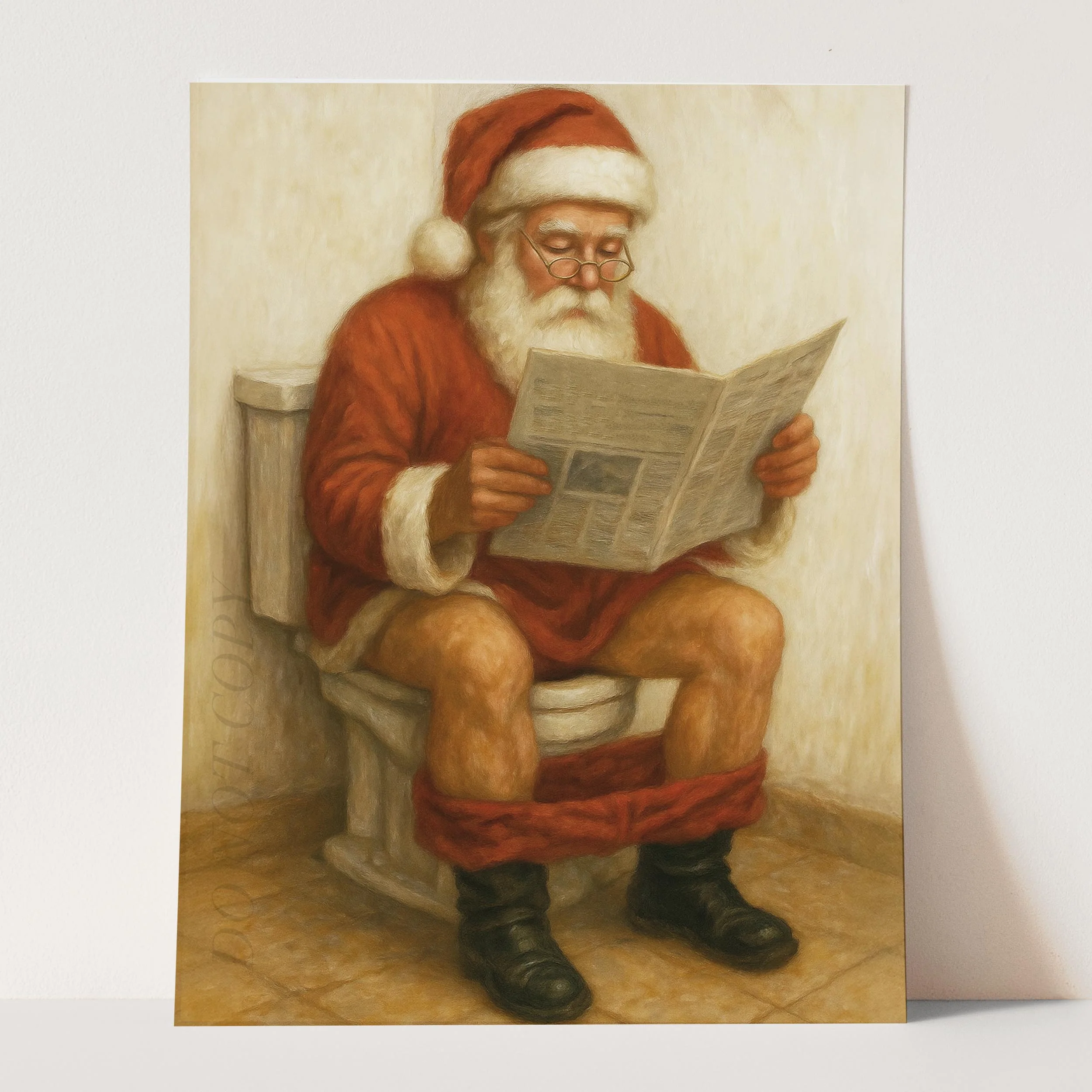 Santa Claus Reading The Newspaper On The Toilet - Image 3