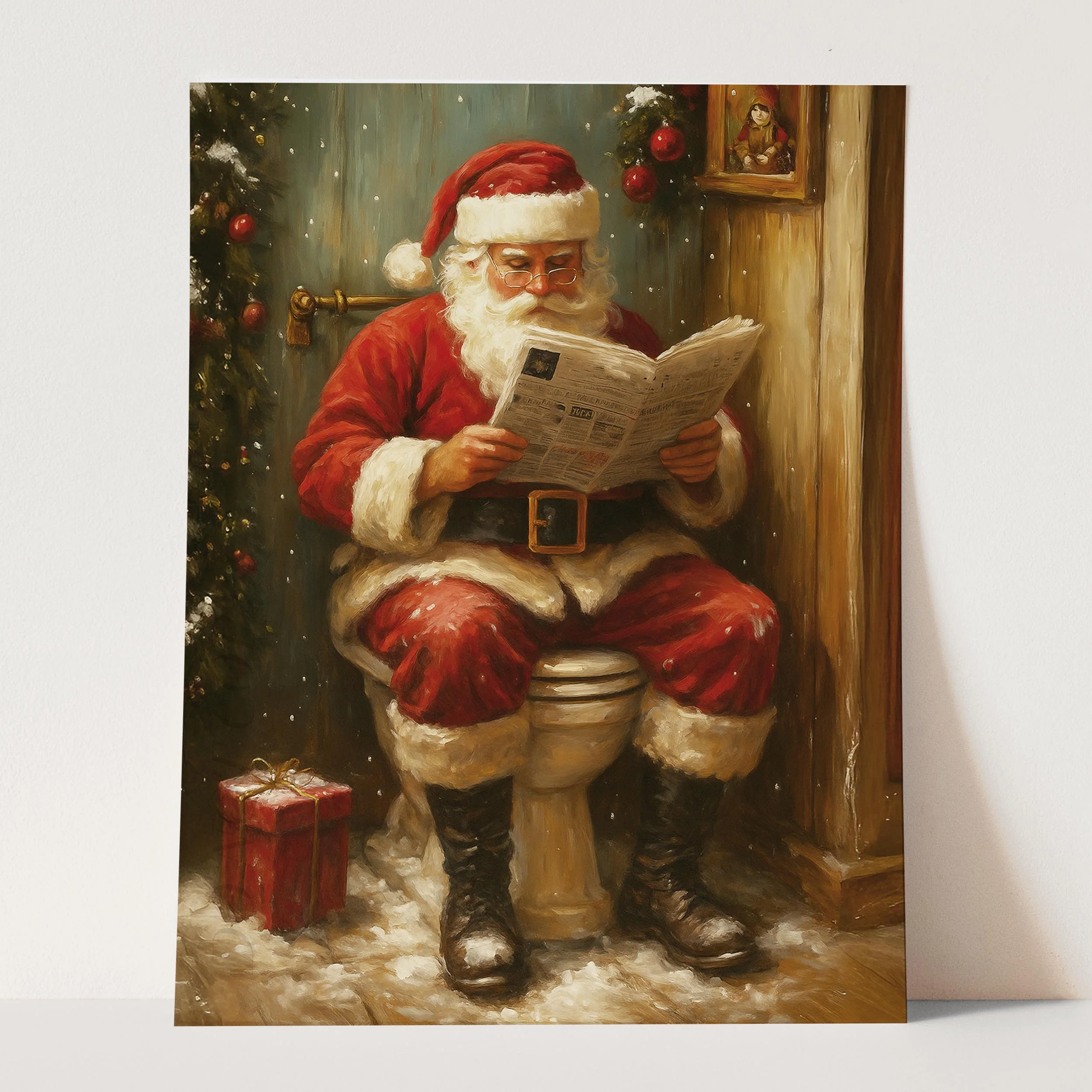 Santa Reading The Newspaper On The Toilet - Image 3