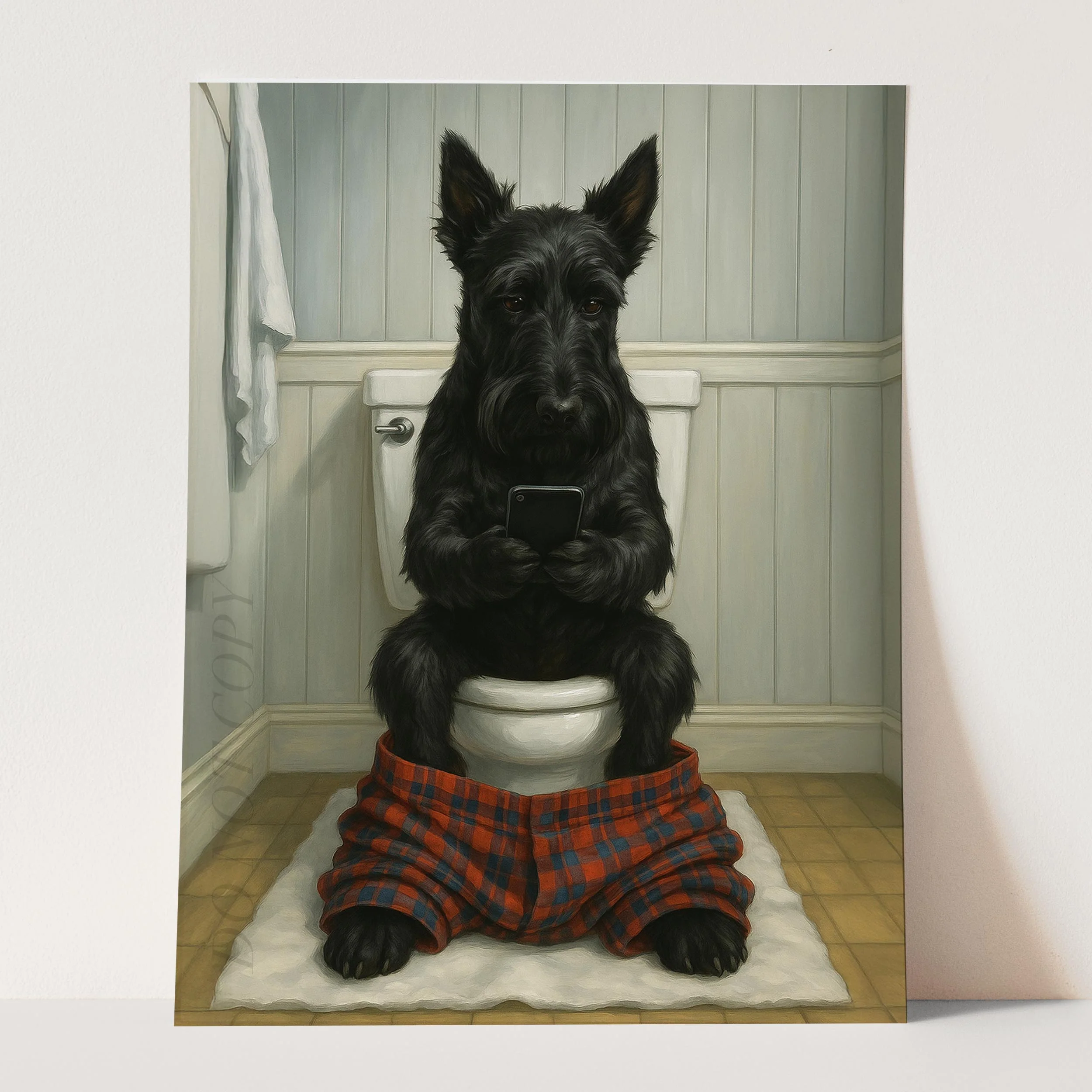 Scottish Terrier Dog On The Phone On The Toilet - Image 3