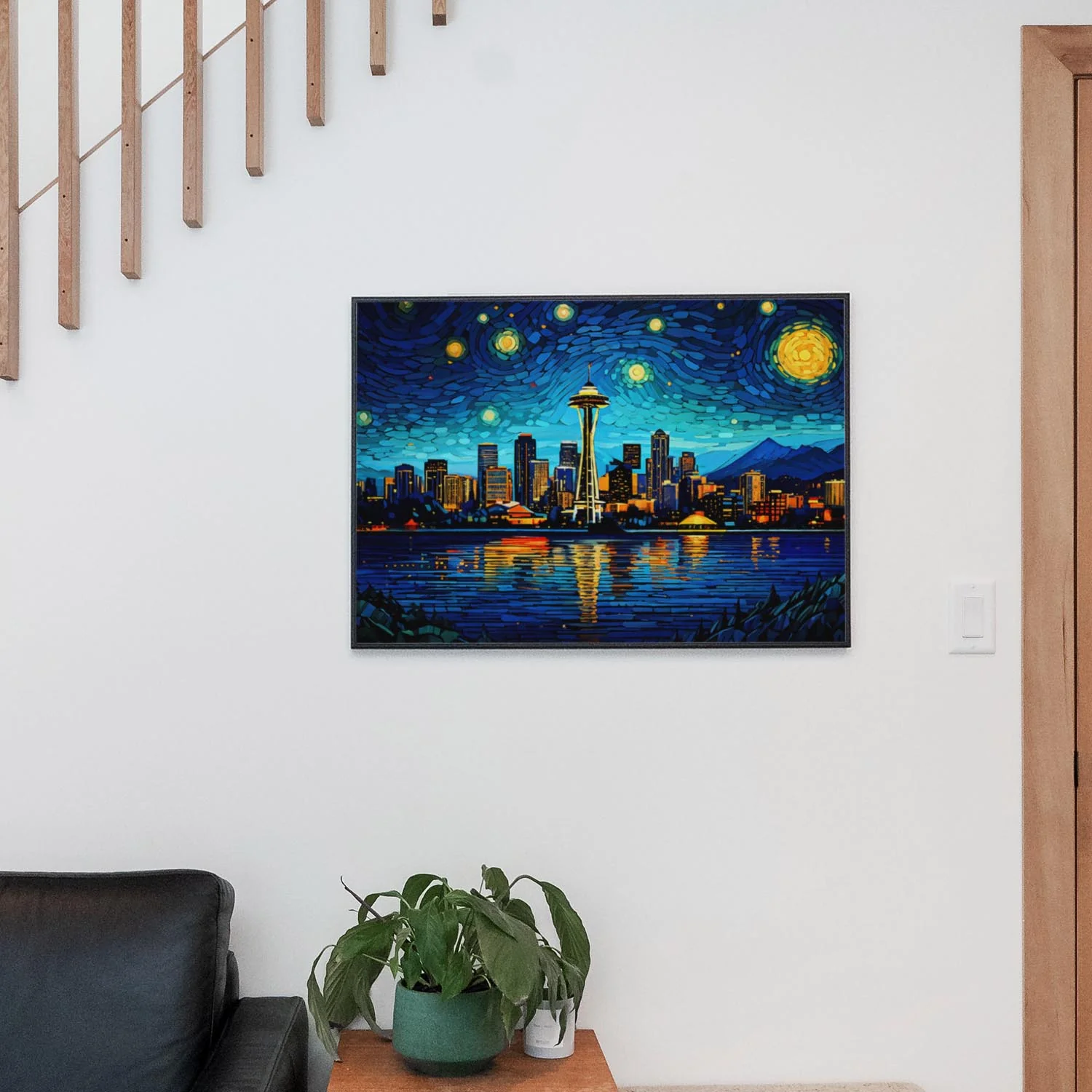 Seattle Washington Skyline as Van Gogh Starry Night - Image 2