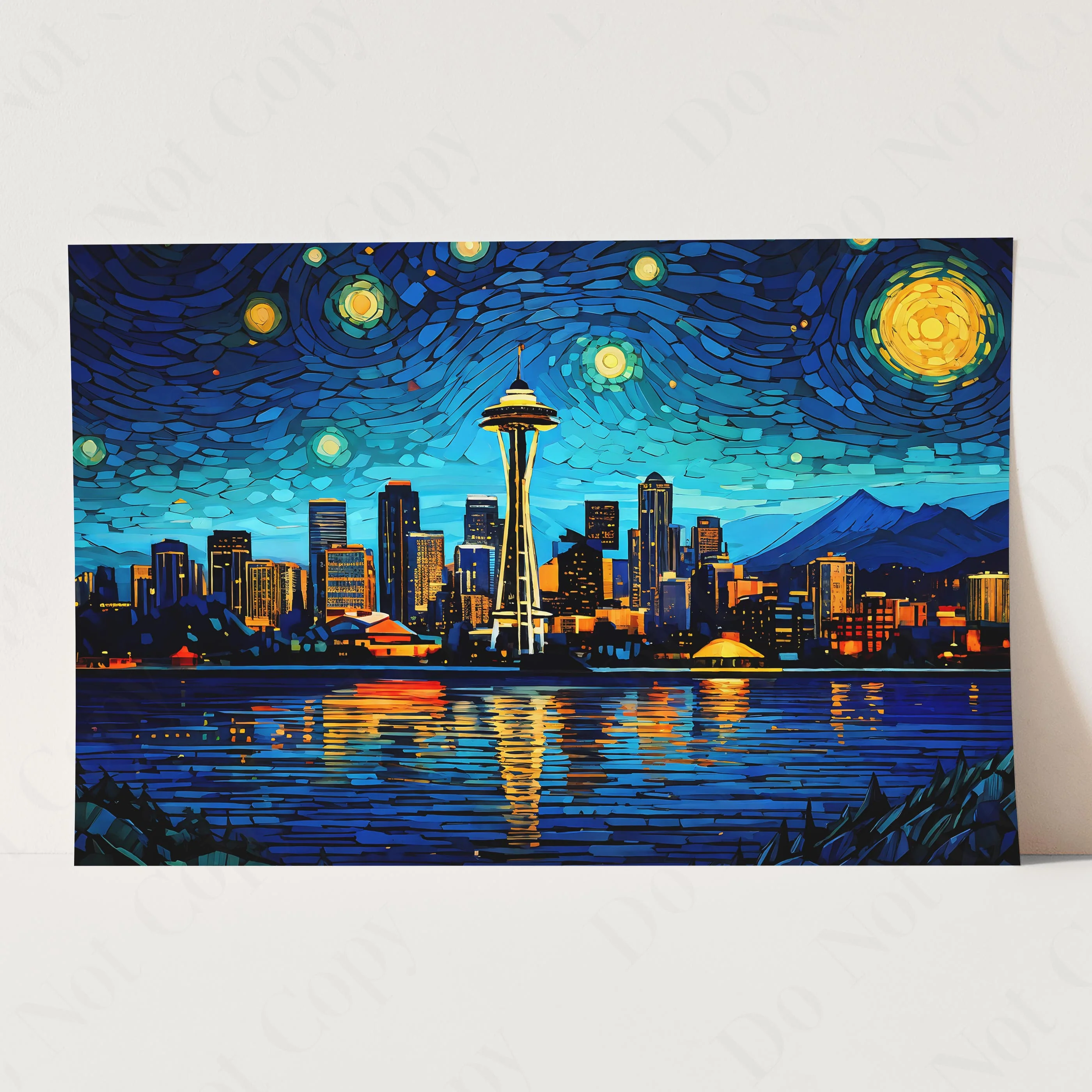 Seattle Washington Skyline as Van Gogh Starry Night - Image 3