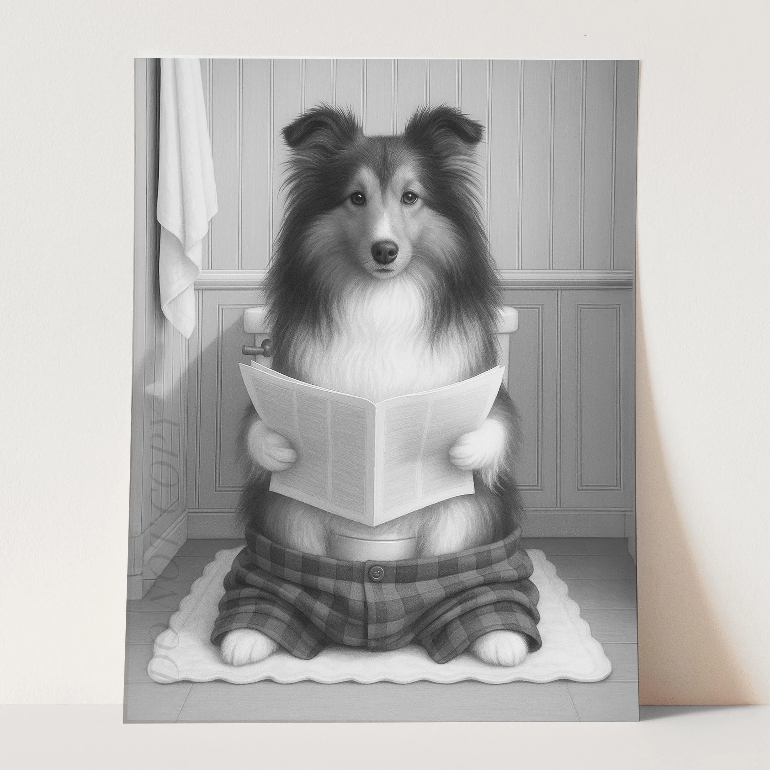 Shetland Sheepdog Reading The Newspaper On The Toilet - Image 3
