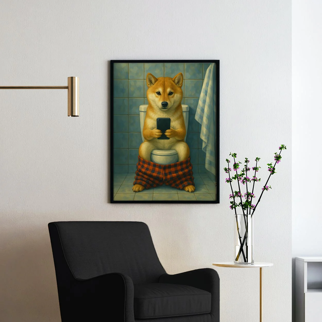 Shiba Inu Dog On The Phone On The Toilet - Image 2